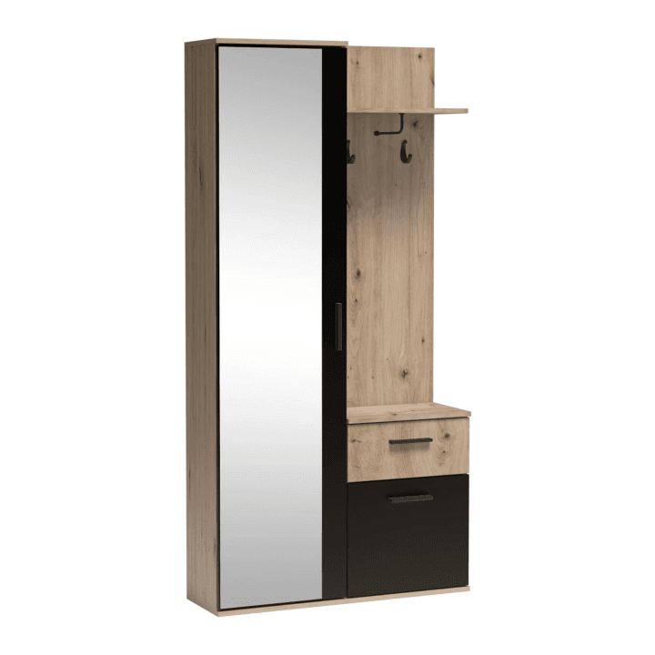 Garderoba z lustrem Nova 97 cm Dąb Artisan + Czarny