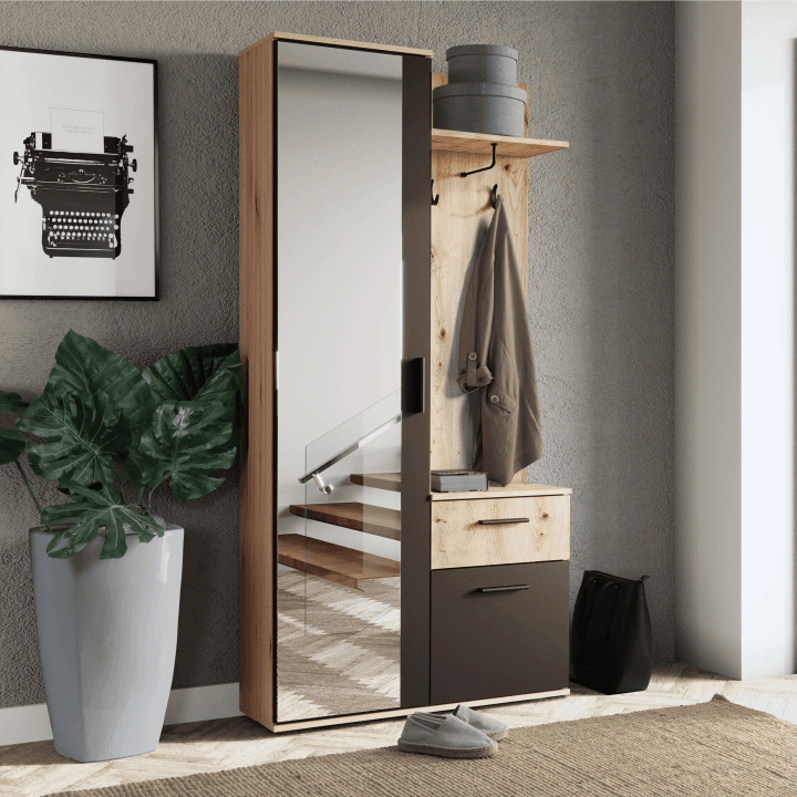 Garderoba z lustrem Nova 97 cm Dąb Artisan + Czarny - zdjęcie 2