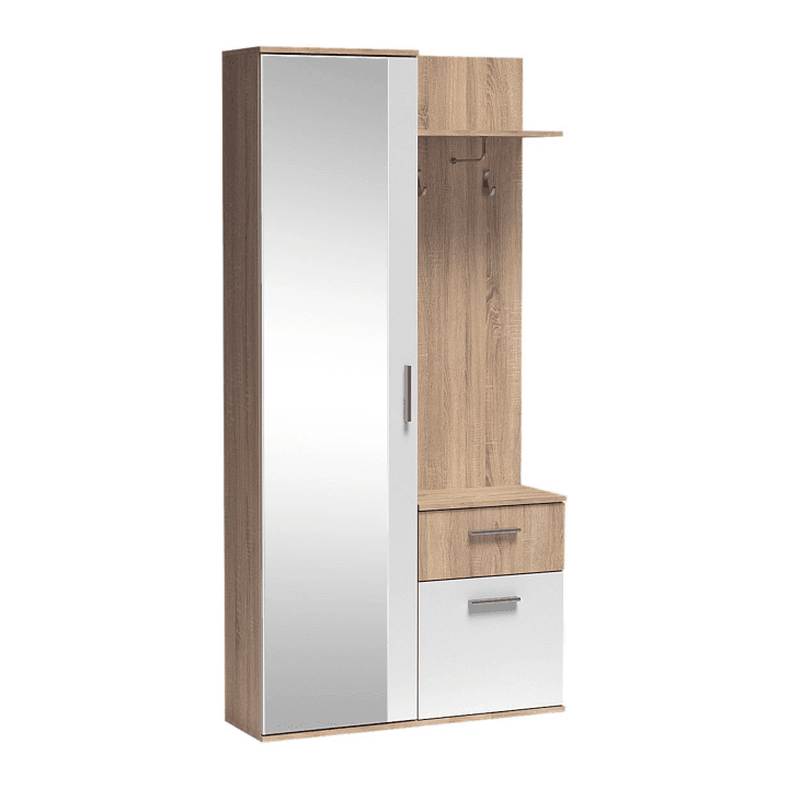Garderoba z lustrem Nova 97 cm Dąb Sonoma + Biel Alpejska