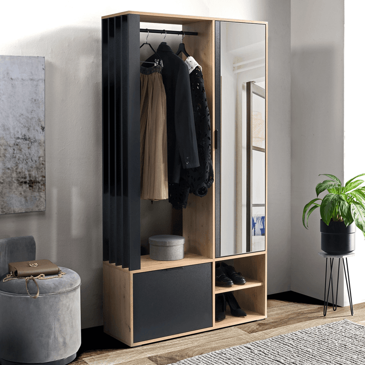 Garderoba z lustrem Vigo 100 cm Dąb Artisan + Czarny - zdjęcie 2