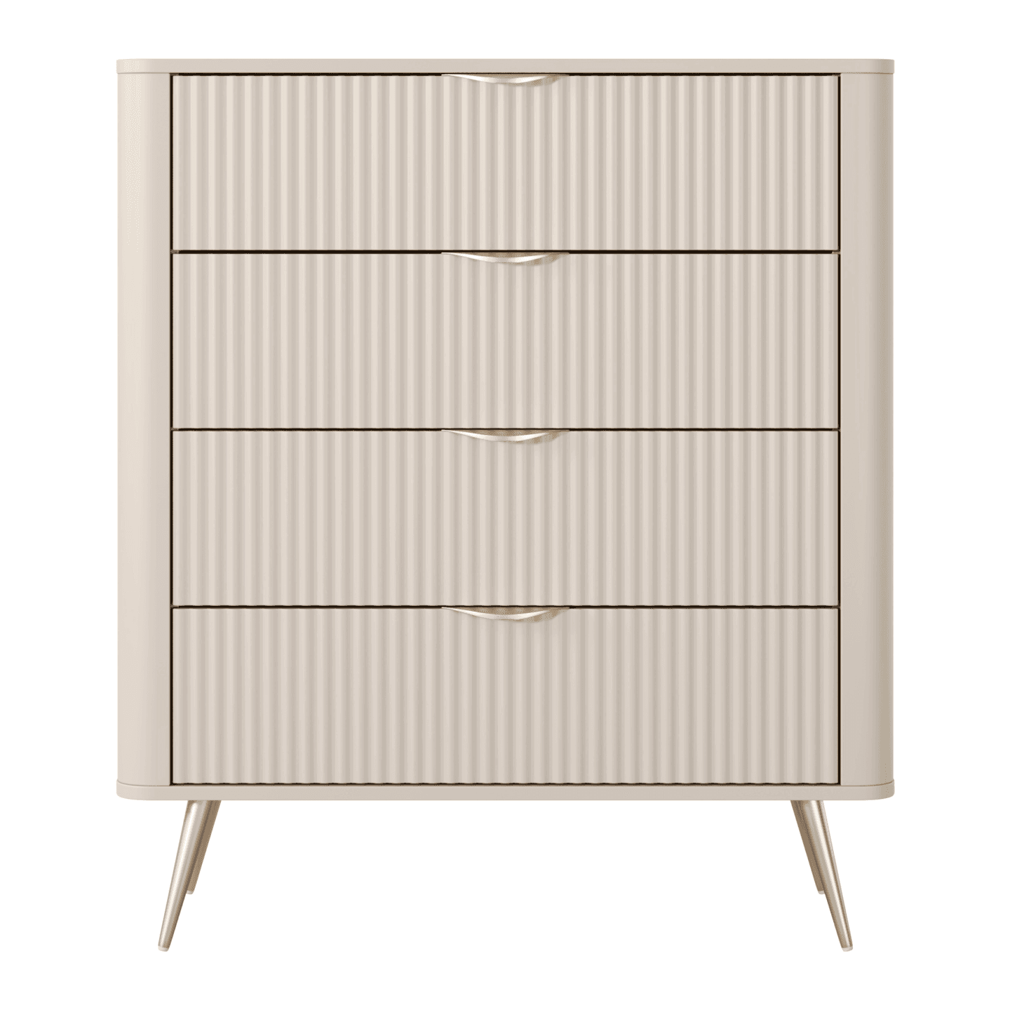 Komoda Verona 4 szuflady 88 cm Ryflowana Beż + złote nogi