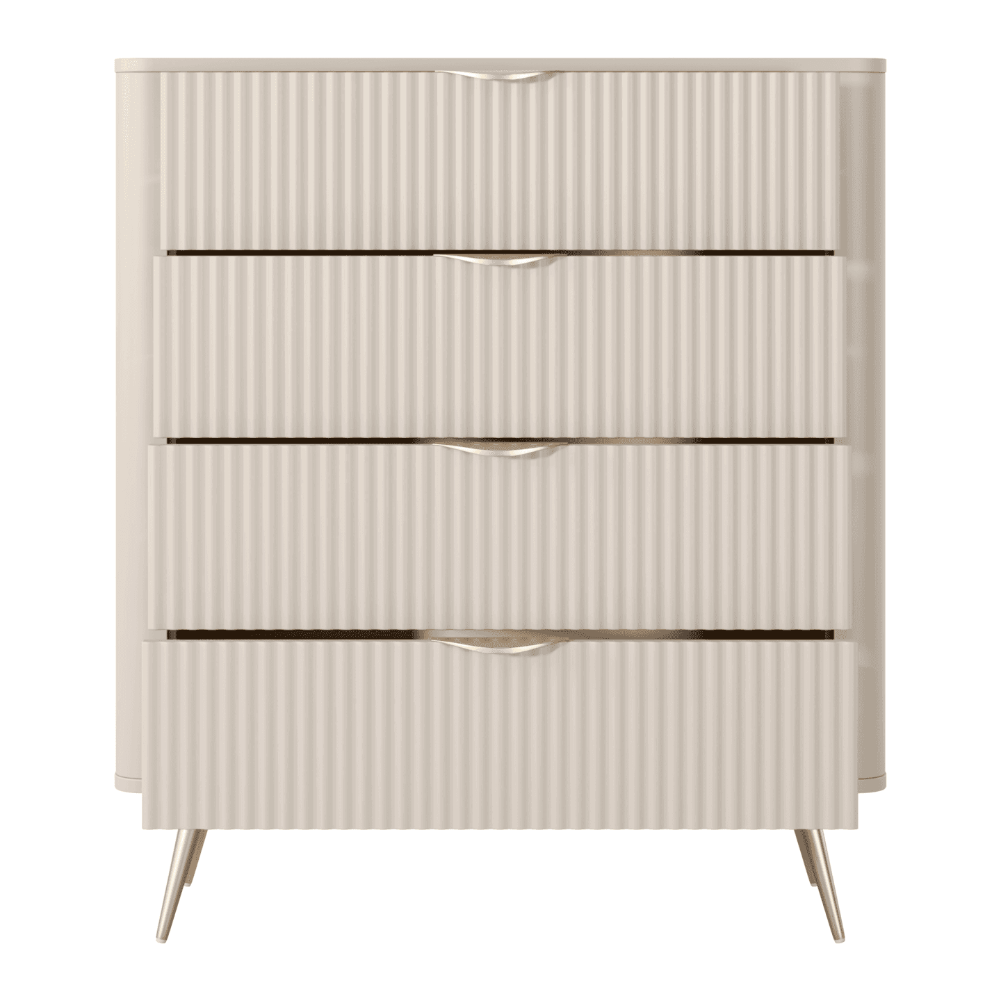 Komoda Verona 4 szuflady 88 cm Ryflowana Beż + złote nogi