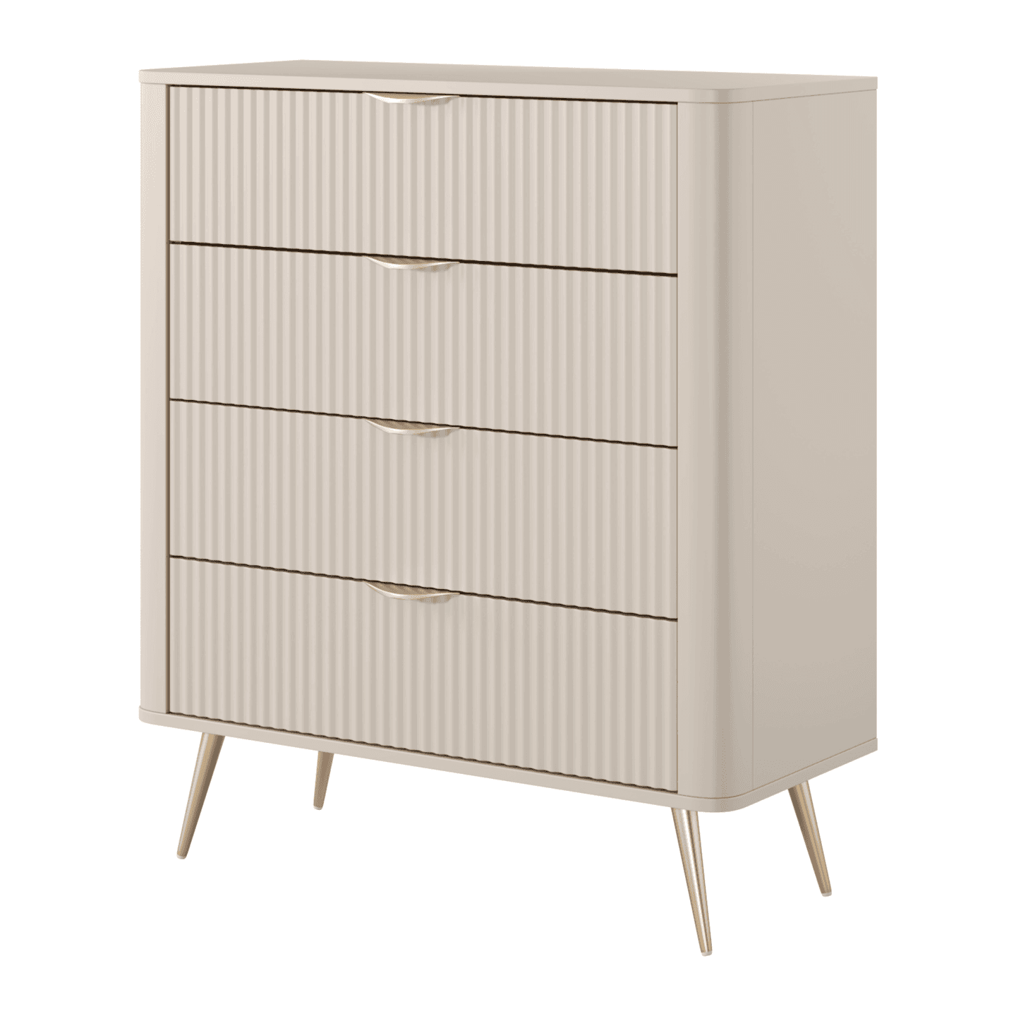 Komoda Verona 4 szuflady 88 cm Ryflowana Beż + złote nogi