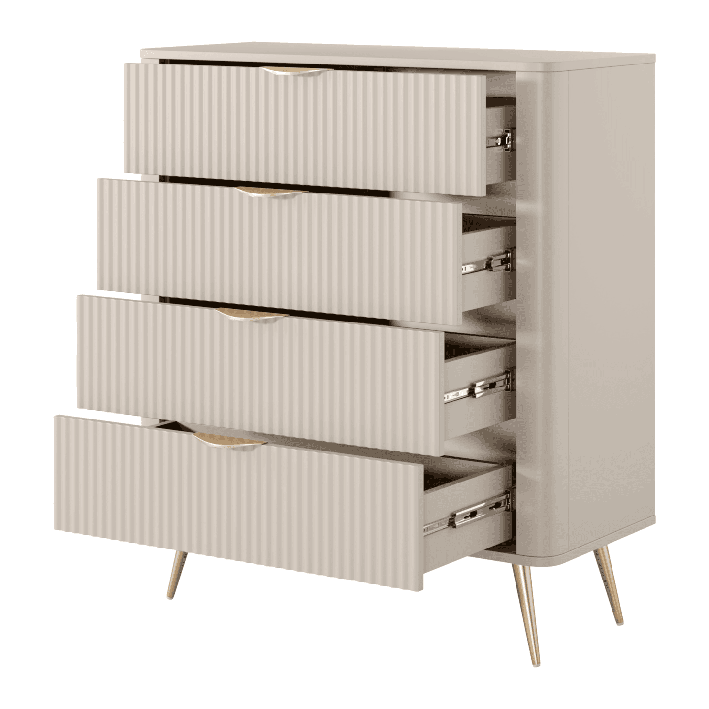 Komoda Verona 4 szuflady 88 cm Ryflowana Beż + złote nogi