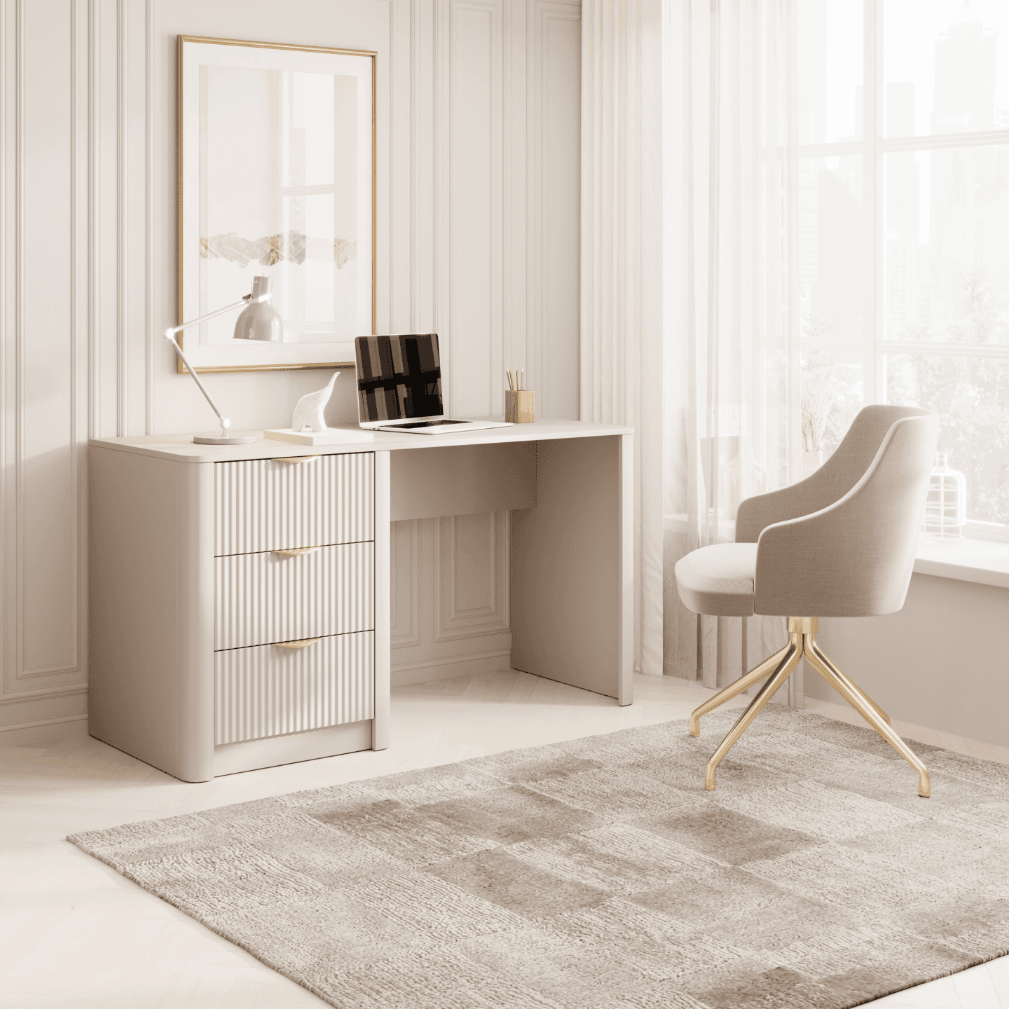 Biurko Verona 140 cm 3 szuflady Beż piaskowy - zdjęcie 2