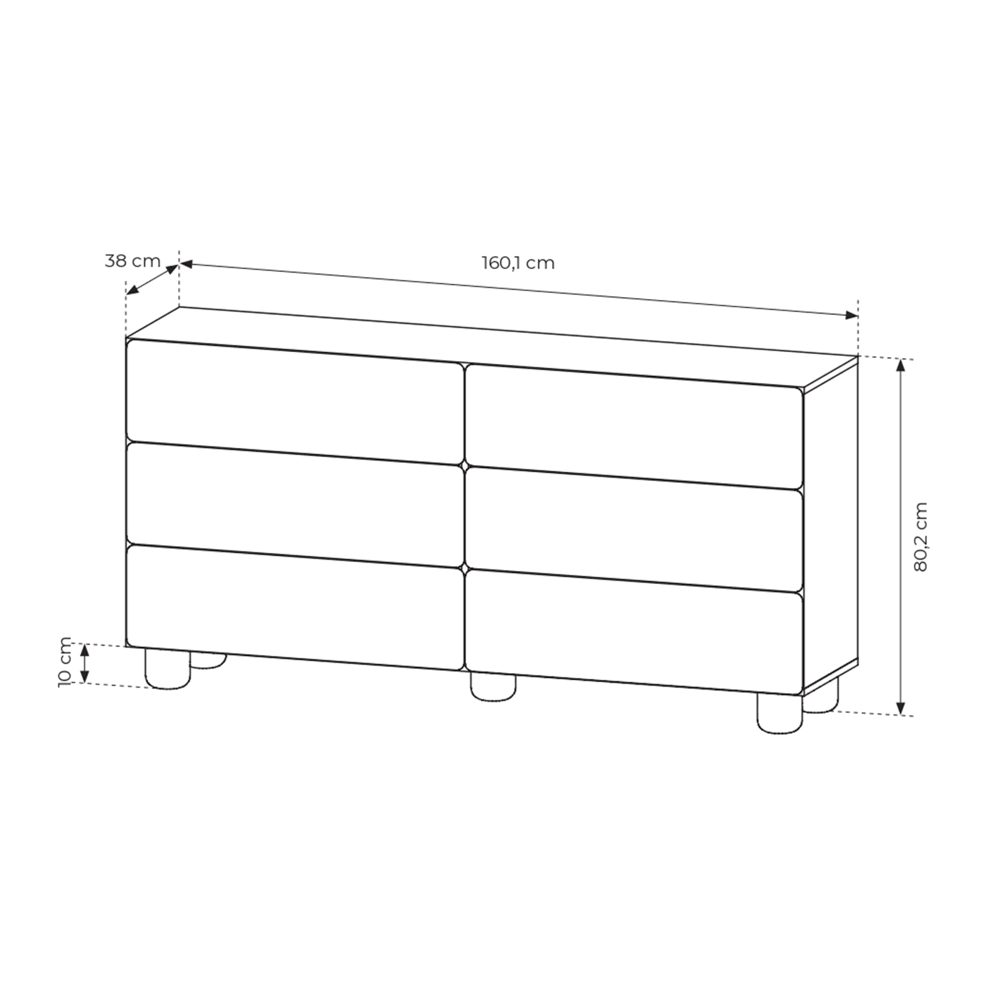 Komoda Bumi 6S 160 cm Dąb Vicenza