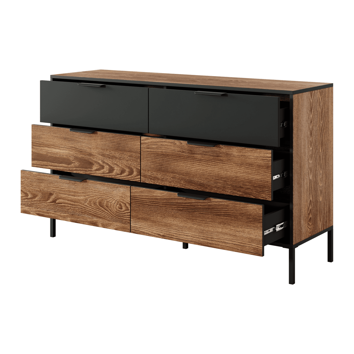 Komoda Laren 138 cm 6 szuflad Kasztan + Antracyt