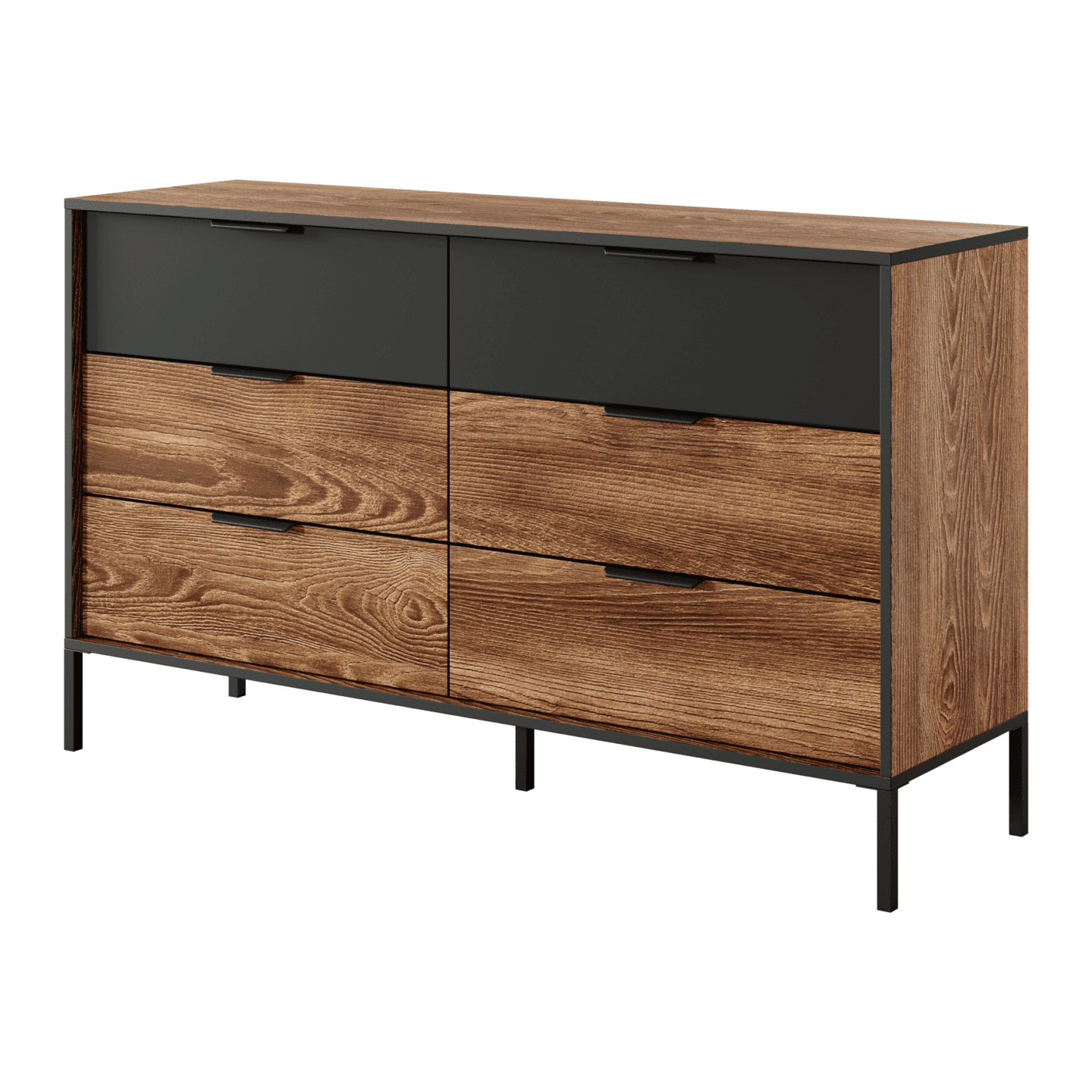 Komoda Laren 138 cm 6 szuflad Kasztan + Antracyt