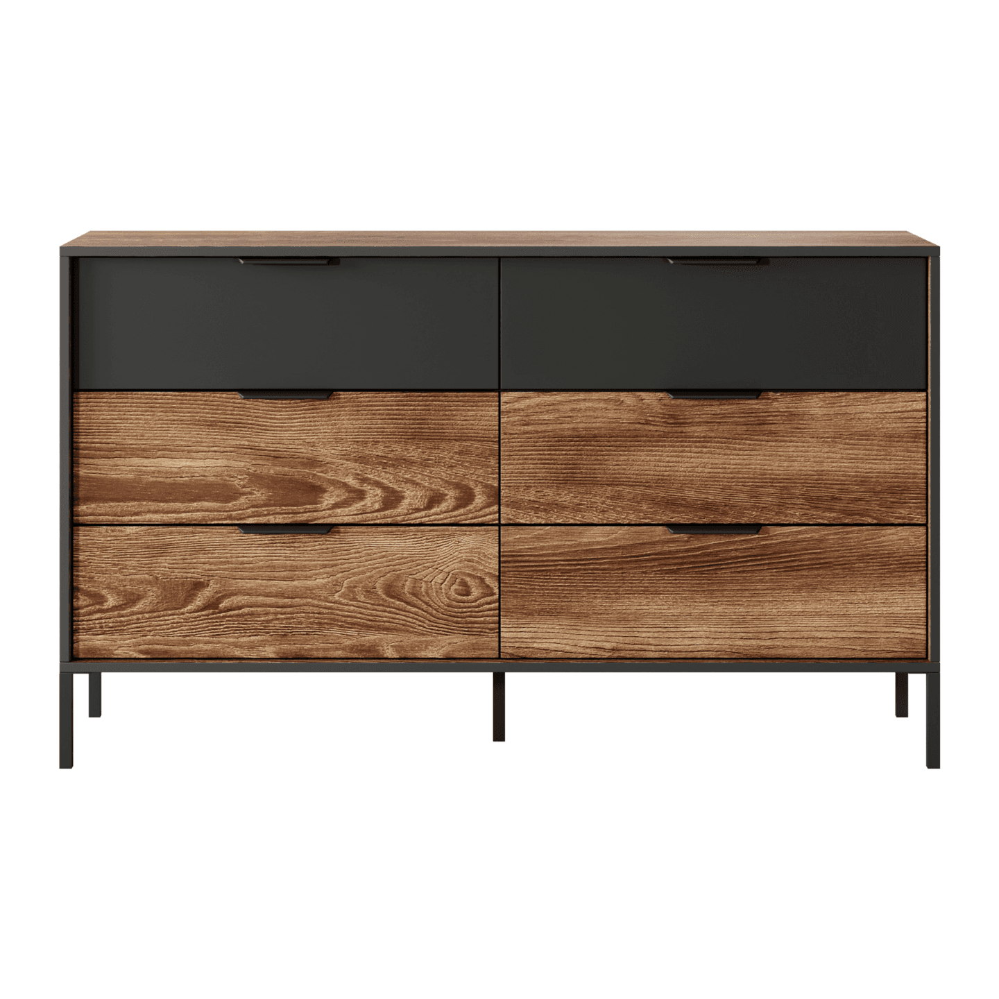 Komoda Laren 138 cm 6 szuflad Kasztan + Antracyt