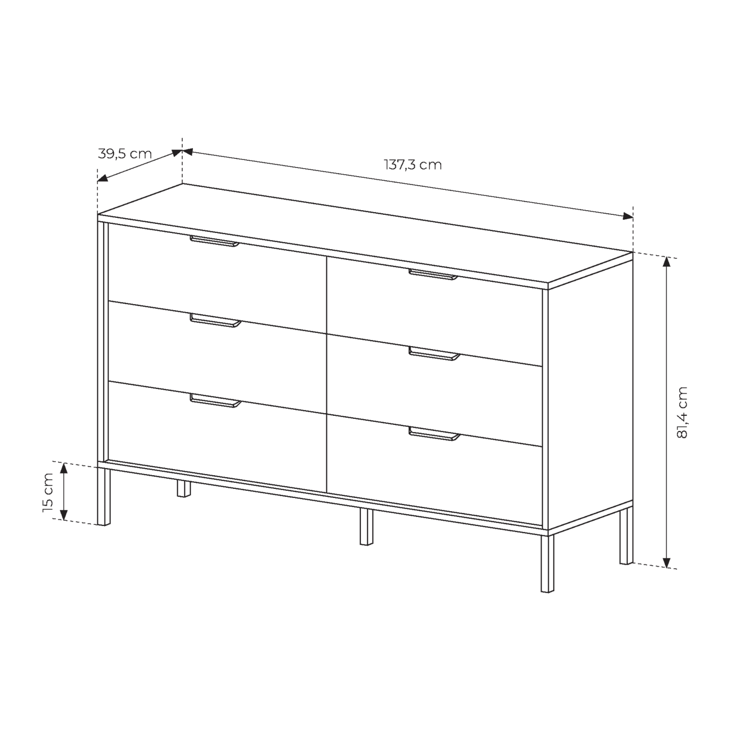 Komoda Laren 138 cm 6 szuflad Kasztan + Antracyt