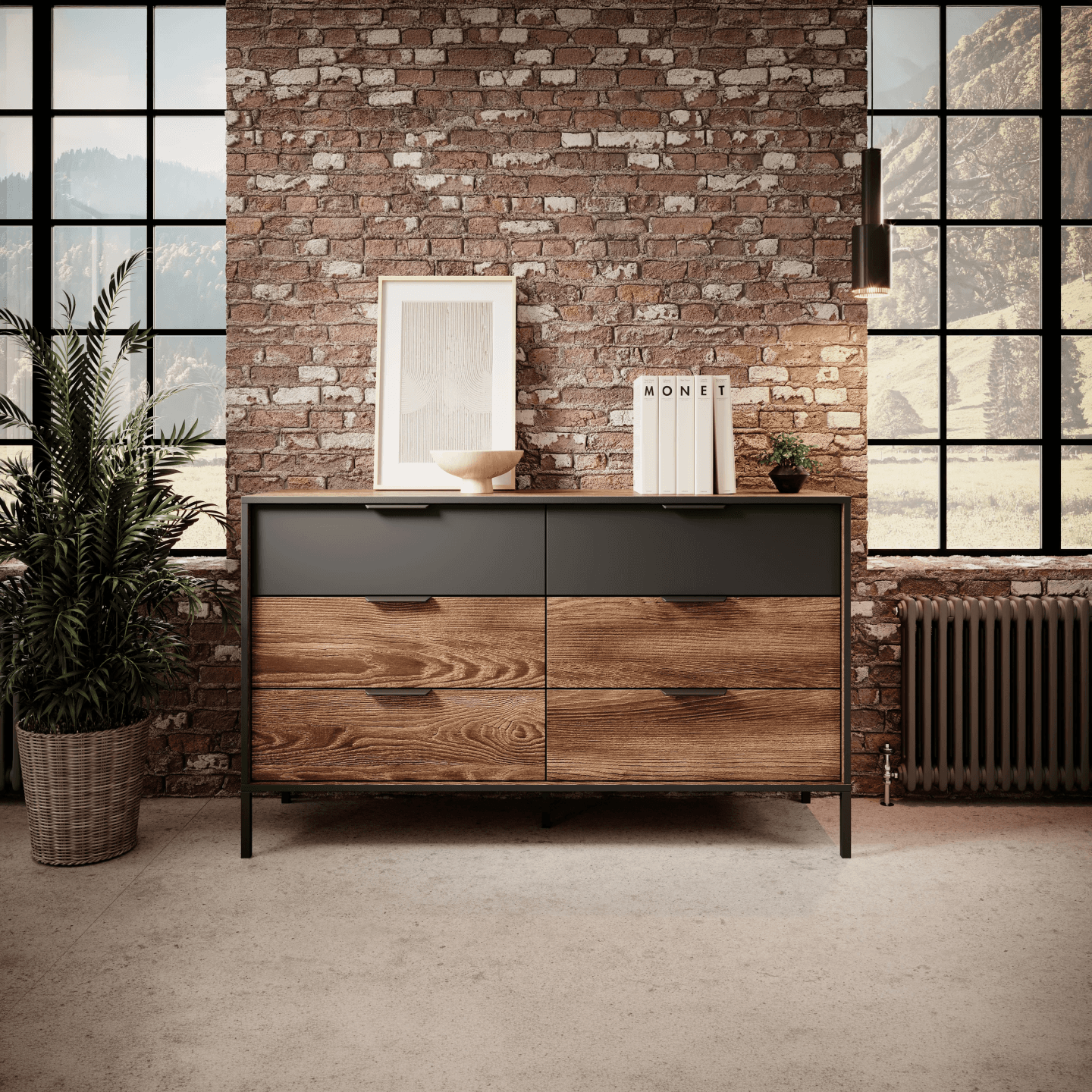 Komoda Laren 138 cm 6 szuflad Kasztan + Antracyt - zdjęcie 2