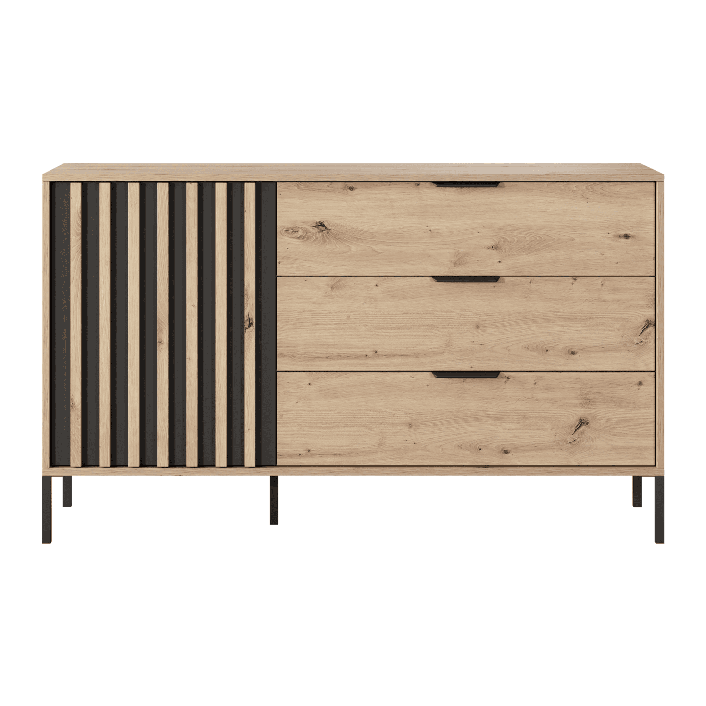 Komoda Kler 138 cm 3 szuflady Dąb Artisan + Antracyt
