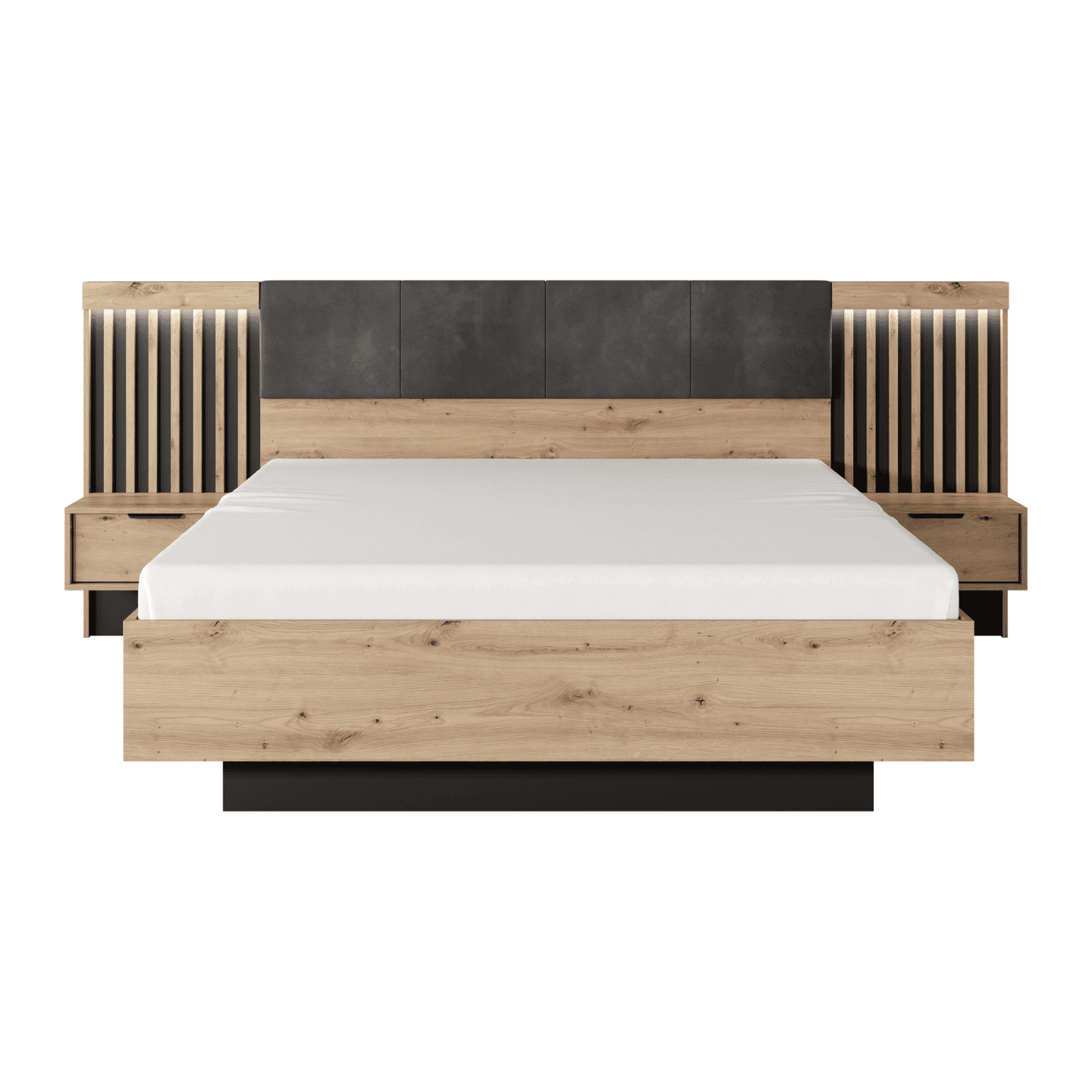 Łóżko ze stolikami nocnymi Kler Dąb Artisan + Antracyt Zestaw
