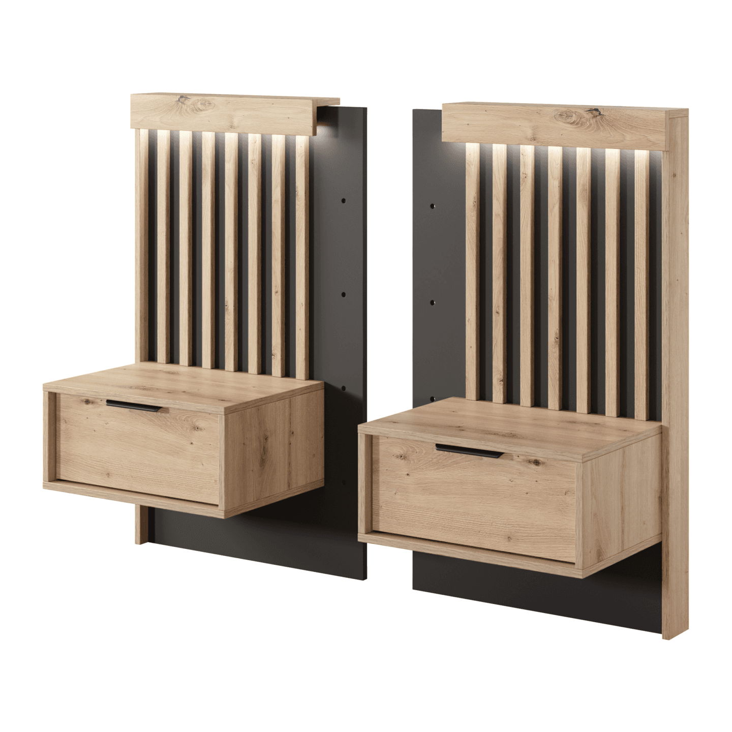 Zestaw do sypialni Kler Dąb Artisan + Antracyt - Szafa, Komoda, Łóżko, Stoliki nocne