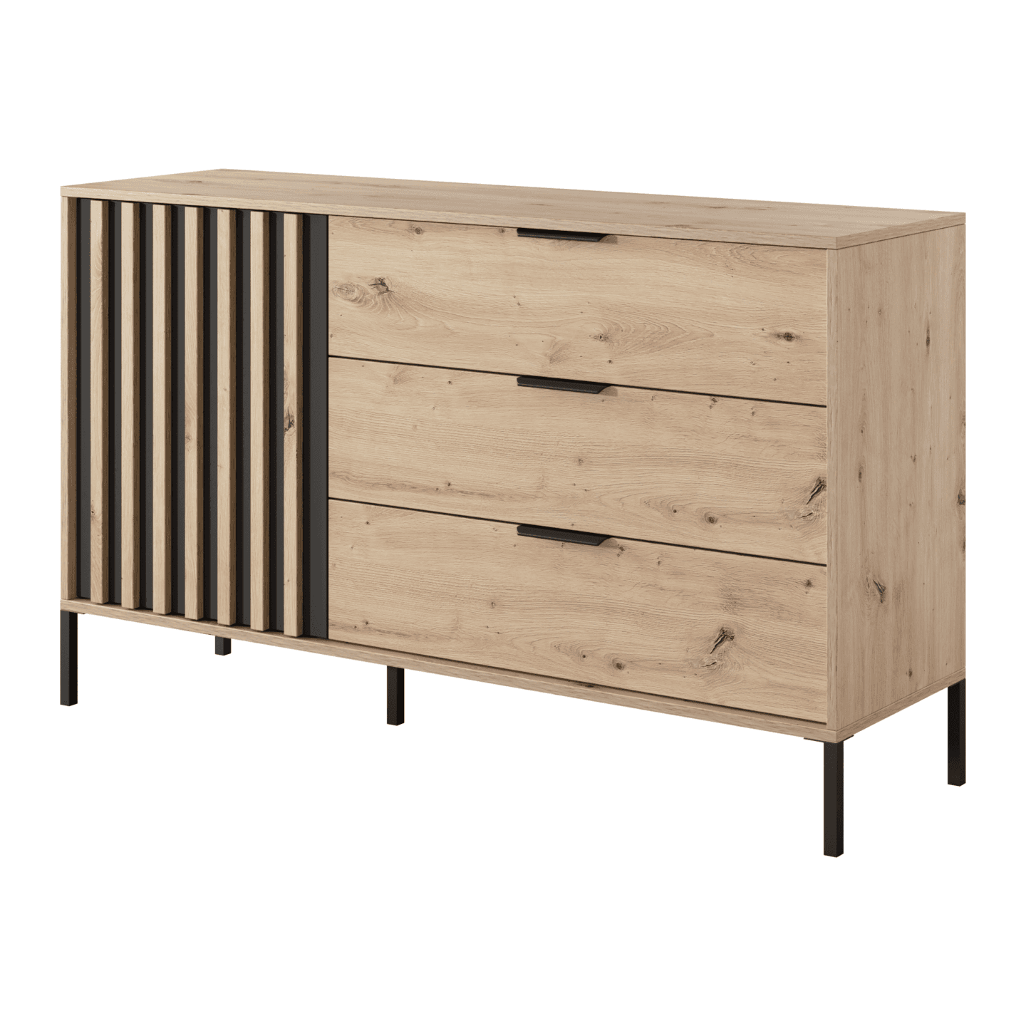 Zestaw do sypialni Kler Dąb Artisan + Antracyt - Szafa, Komoda, Łóżko, Stoliki nocne