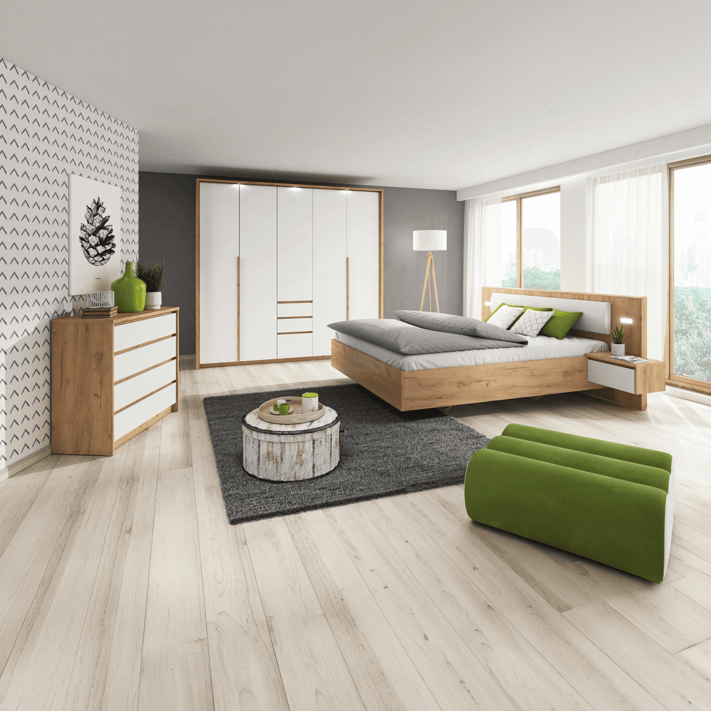 Komoda Aden 93 cm Dąb Kraft Złoty + Biały - zdjęcie 2