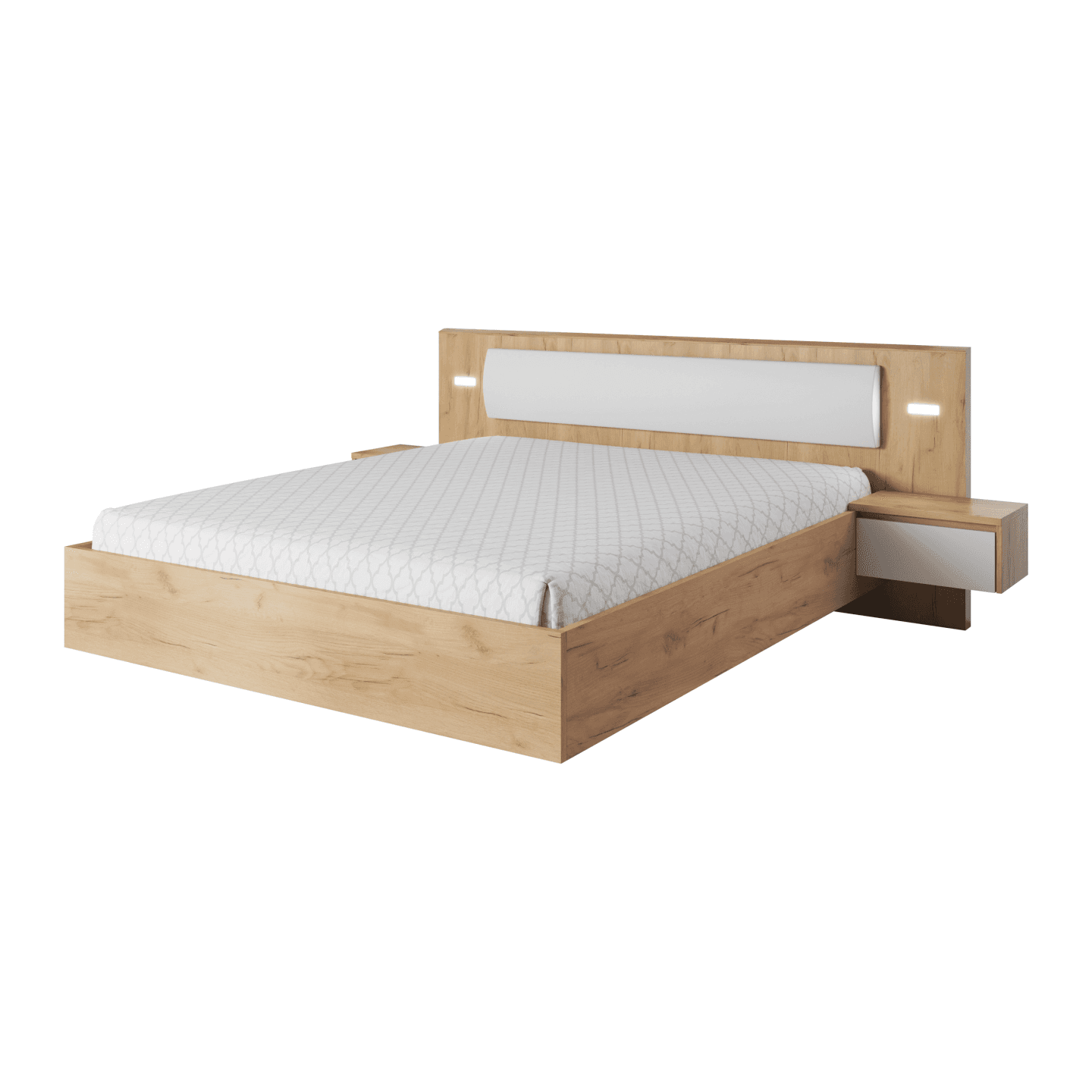 Łóżko ze stolikami nocnymi Aden 160x200 cm Dąb Kraft Złoty + Biały