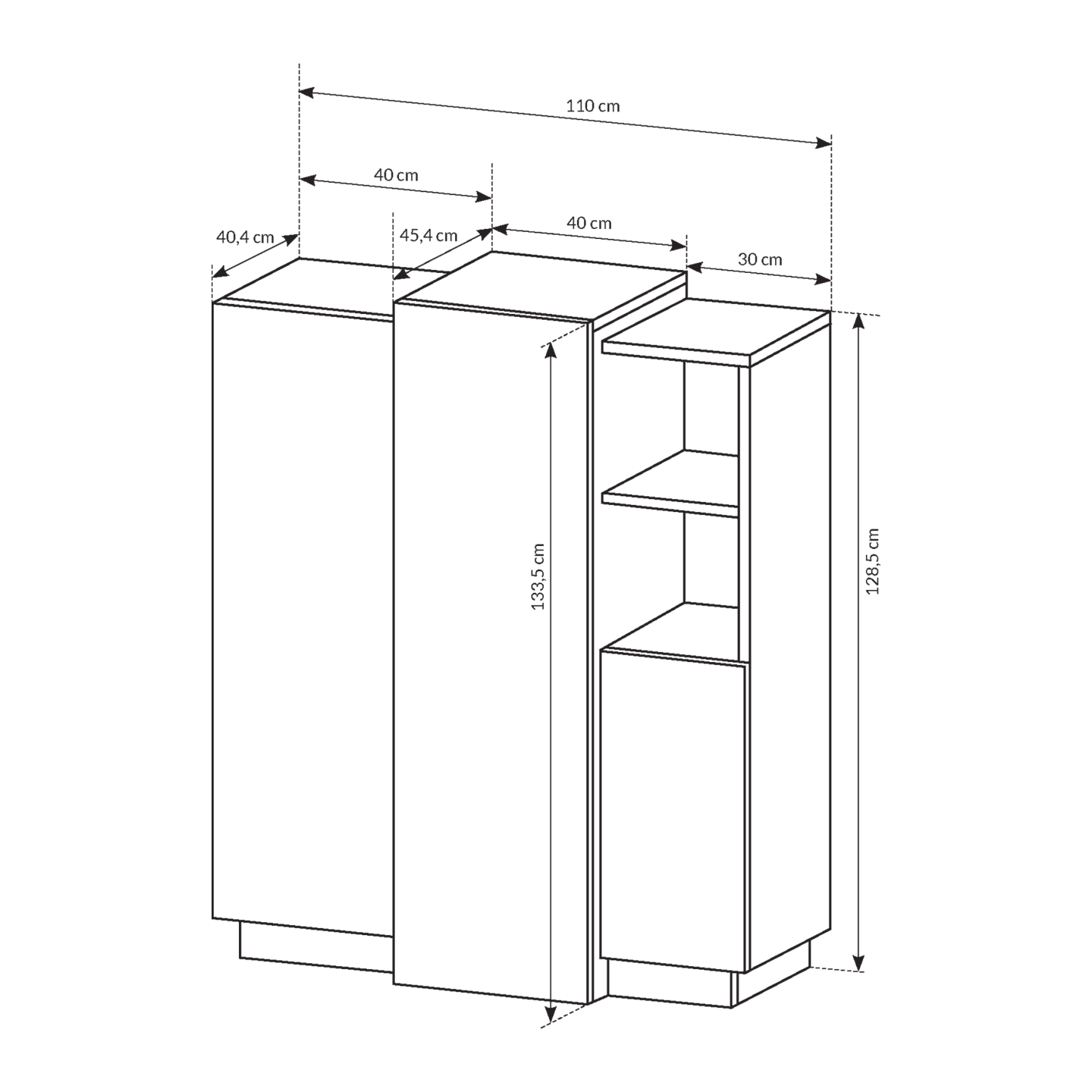 Komoda Abi 110 cm trzydrzwiowa Biały + Dąb Kraft Złoty