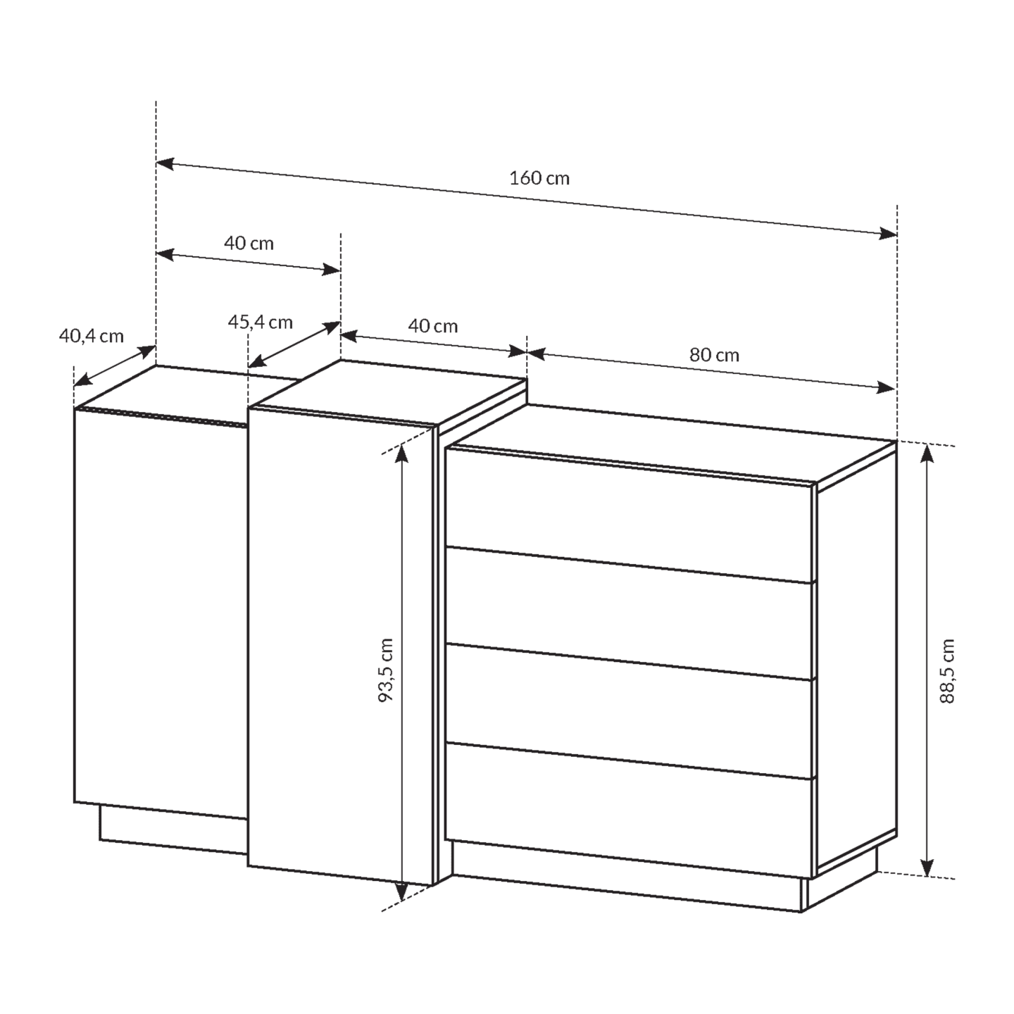 Komoda Abi 160 cm 4 szuflady Biały + Dąb Kraft Złoty