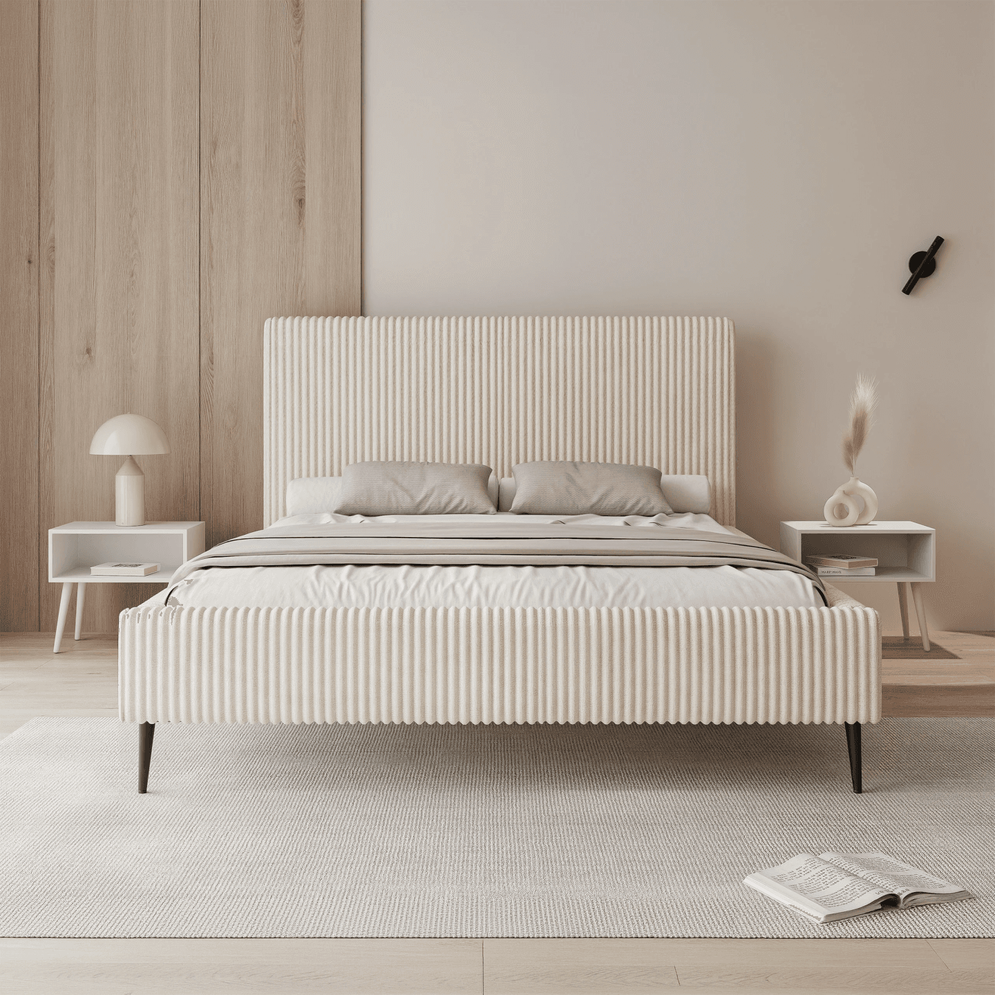 Eleganckie łóżko tapicerowane Sora Lite z metalowymi nogami - zdjęcie 2