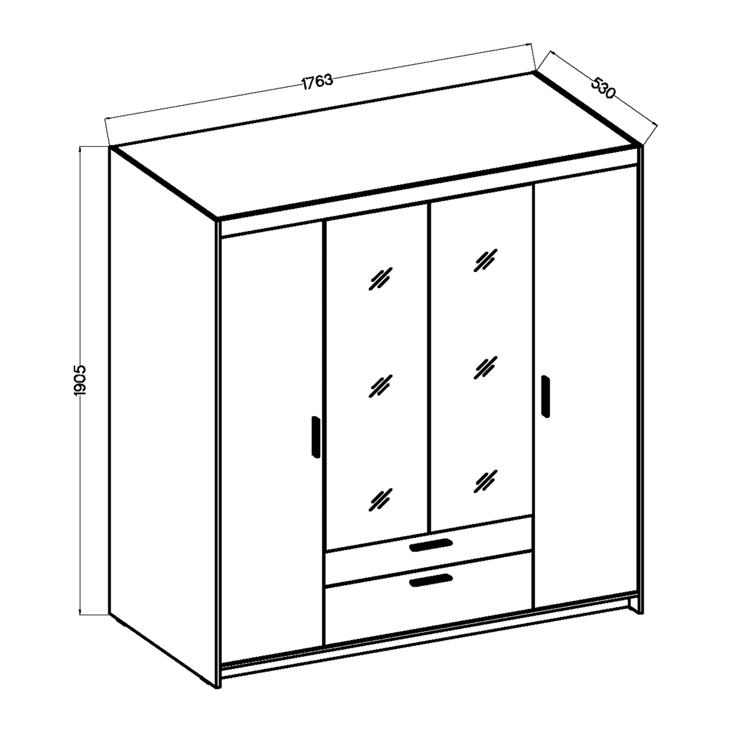 Duża szafa czterodrzwiowa z lustrem Lopez Dąb sonoma