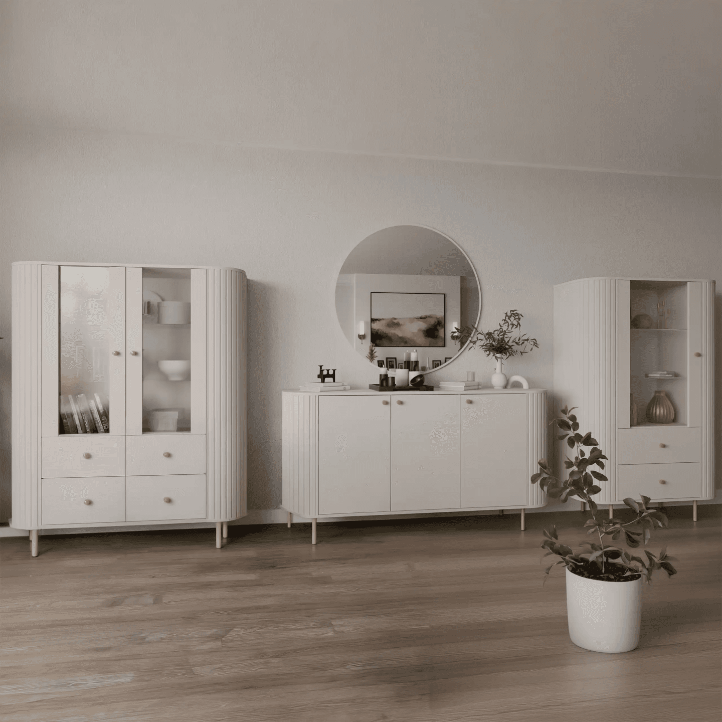 Komoda Fiero 165 cm trzydrzwiowa Beż piaskowy