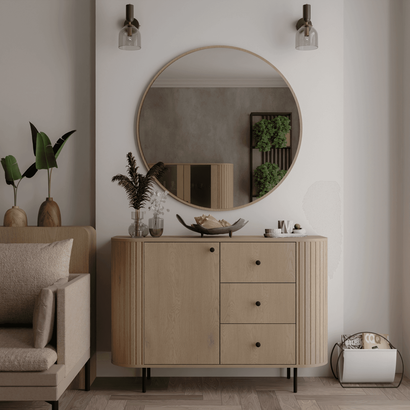 Okrągłe lustro Fiero 100 cm obrzeże Dąb cremona