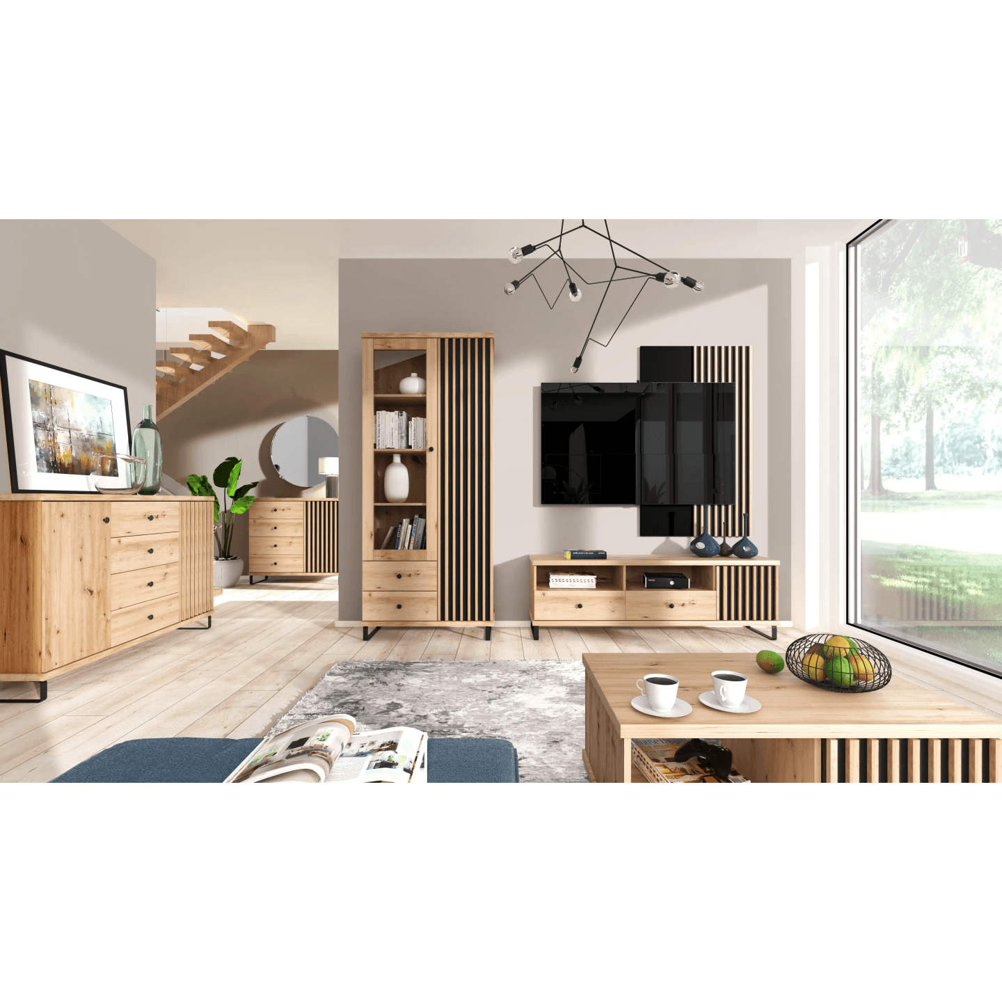 Łóżko Norvian Dąb Artisan + Czarny