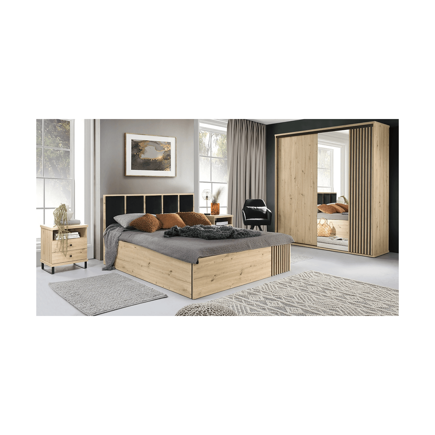 Szafa duża z lustrem Norvian 200 cm Dąb Artisan + Czarny - zdjęcie 2