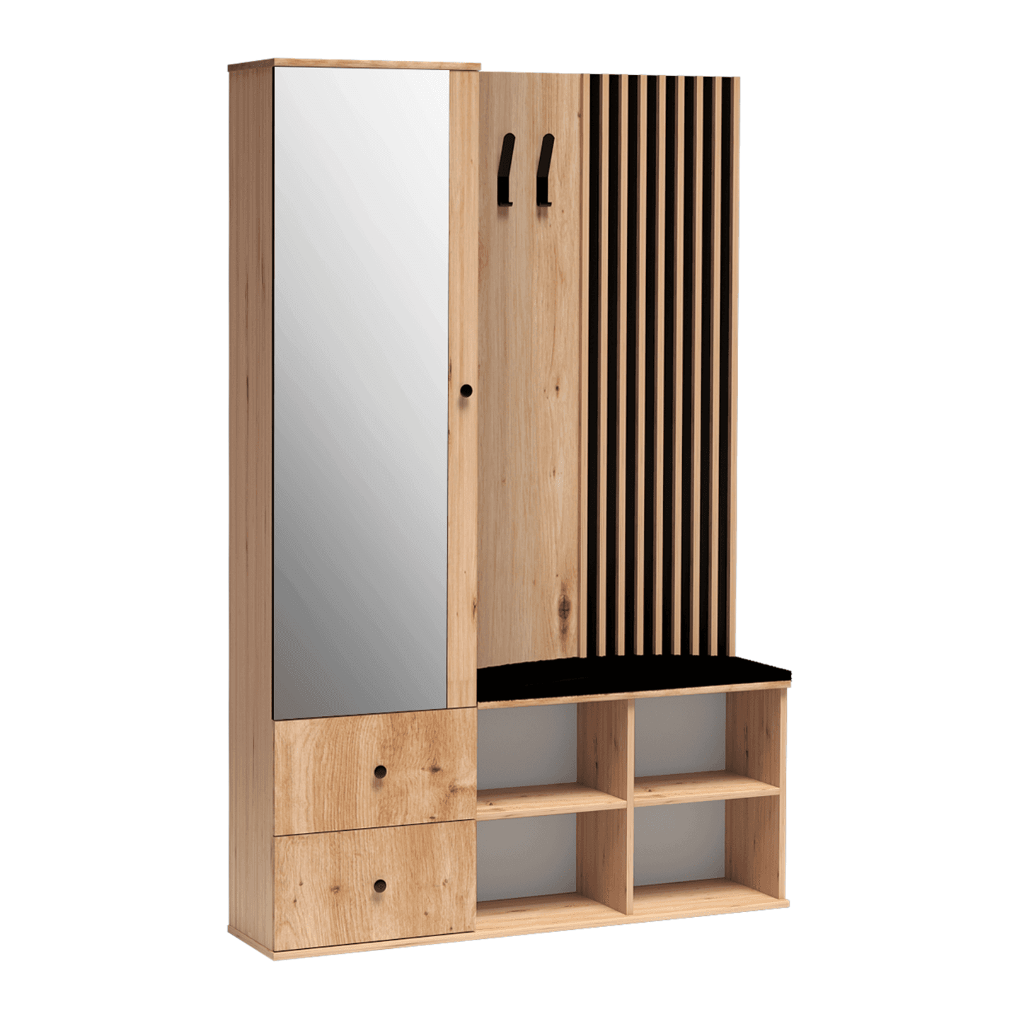 Garderoba z siedziskiem Norvian 129 cm Dąb Artisan + Czarny