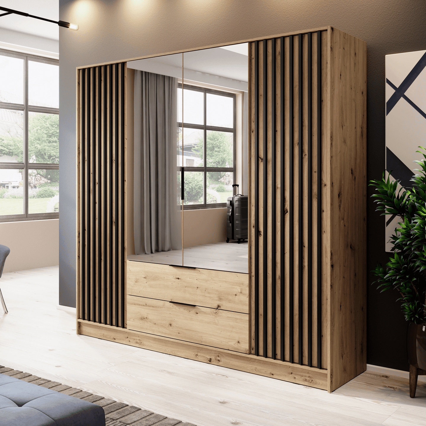 Szafa Bella 4D z lustrem Dąb artisan - zdjęcie 2