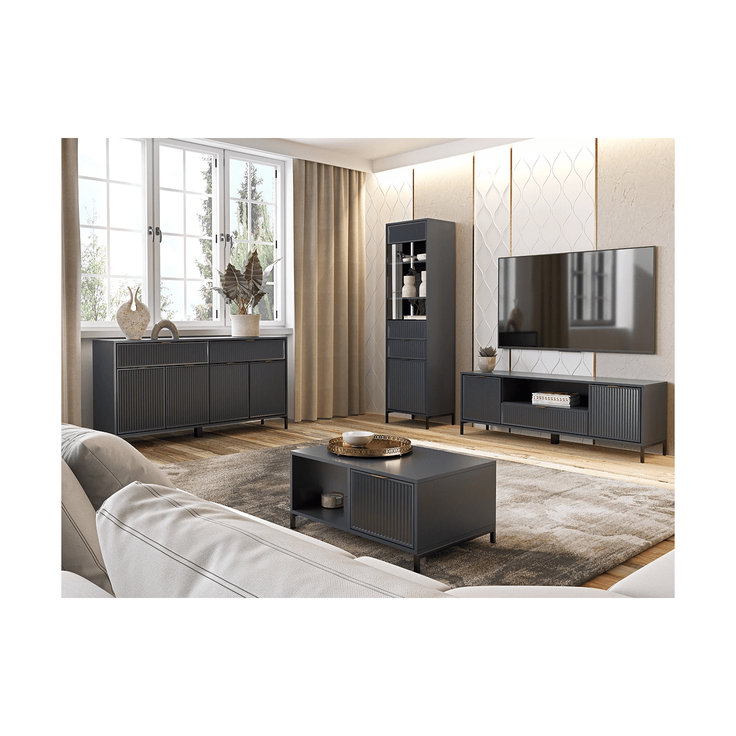 Witryna Delvani 105 cm Indygo