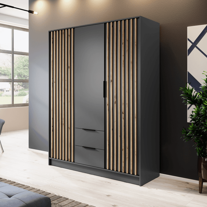 Szafa Bella 155 x 200 cm grafit, lamele - zdjęcie 2