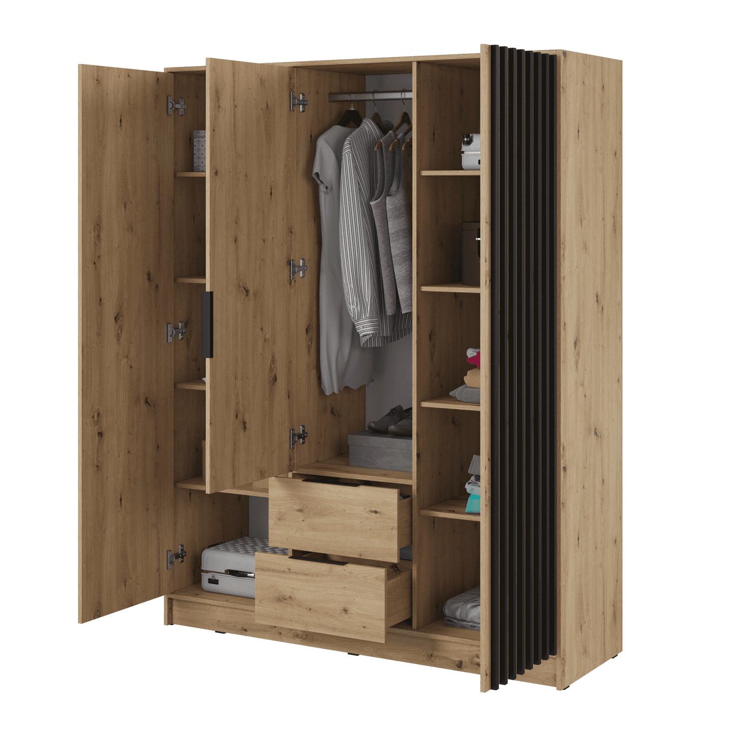 Szafa Bella 155 x 200 cm z lustrem dąb artisan, lamele