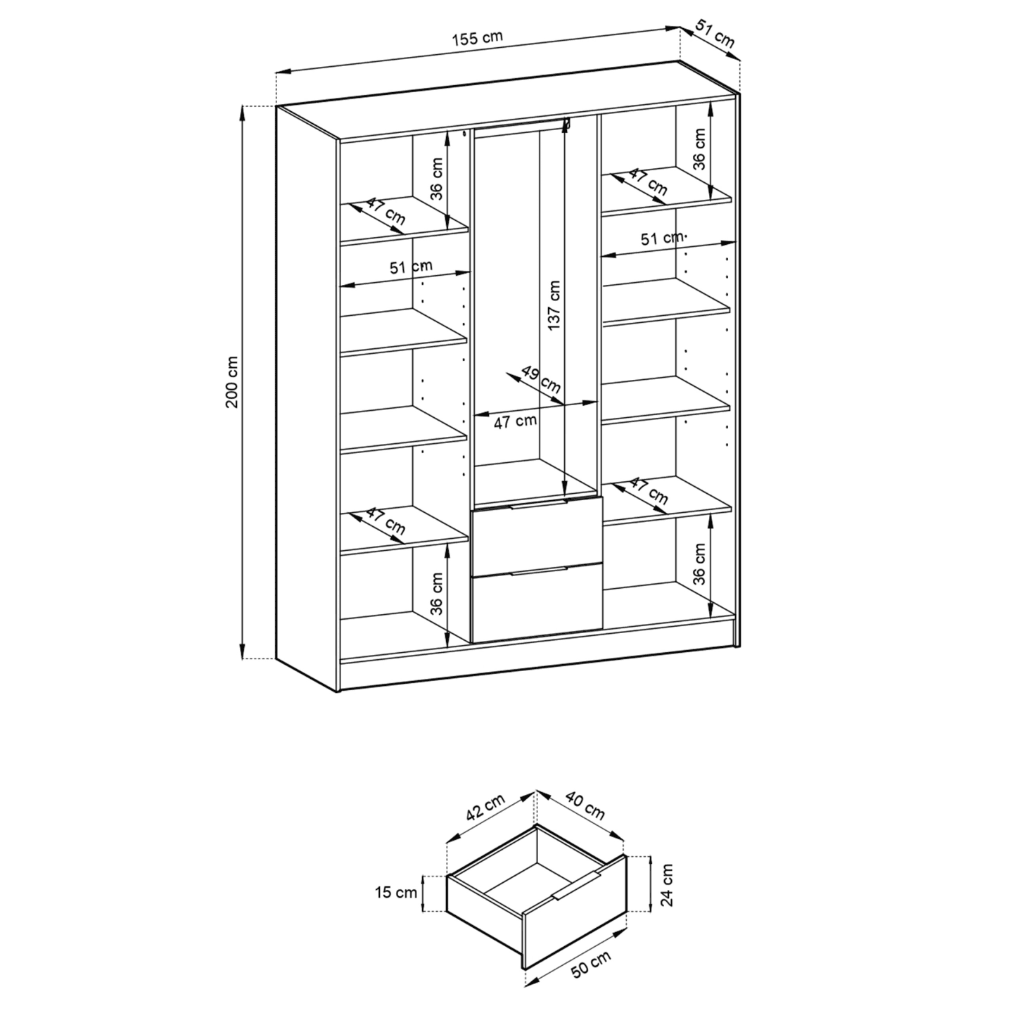Szafa Bella 155 x 200 cm z lustrem dąb artisan, lamele