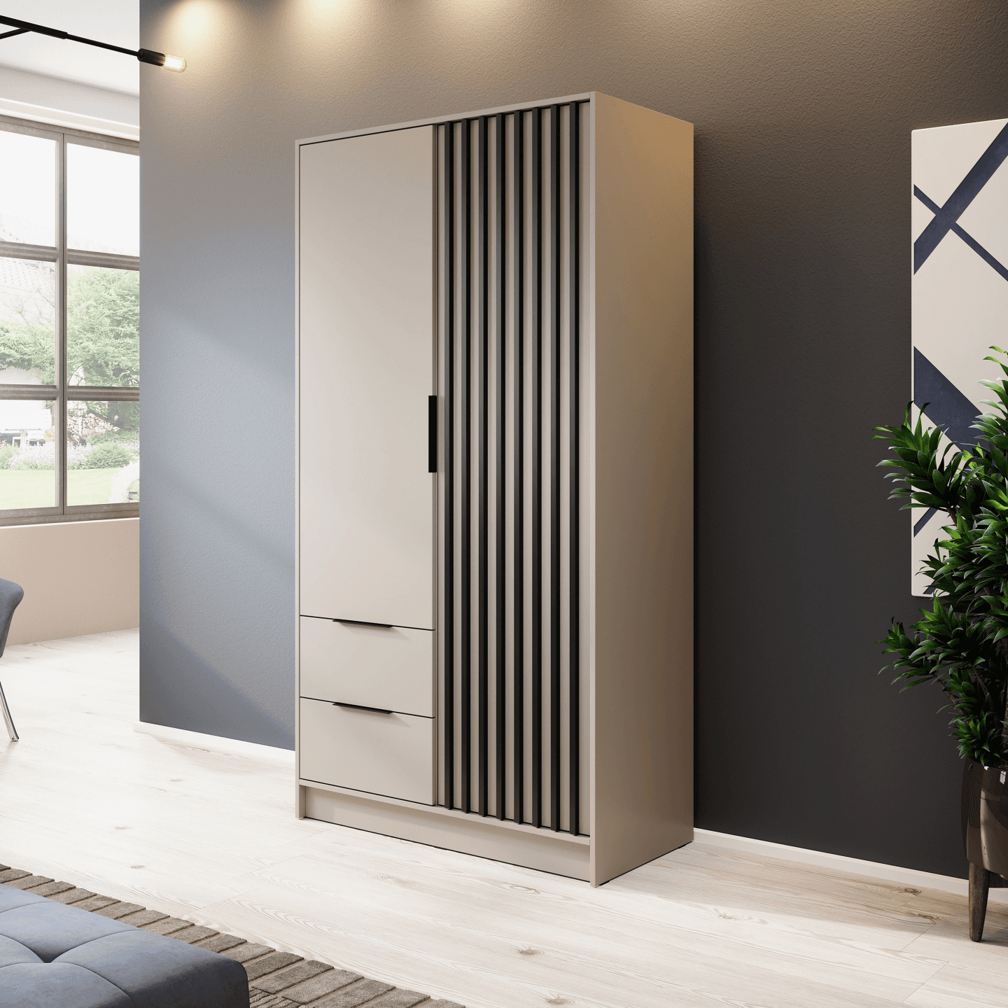 Szafa Bella 105 x 200 cm kaszmir, bez lustra, lamele - zdjęcie 2