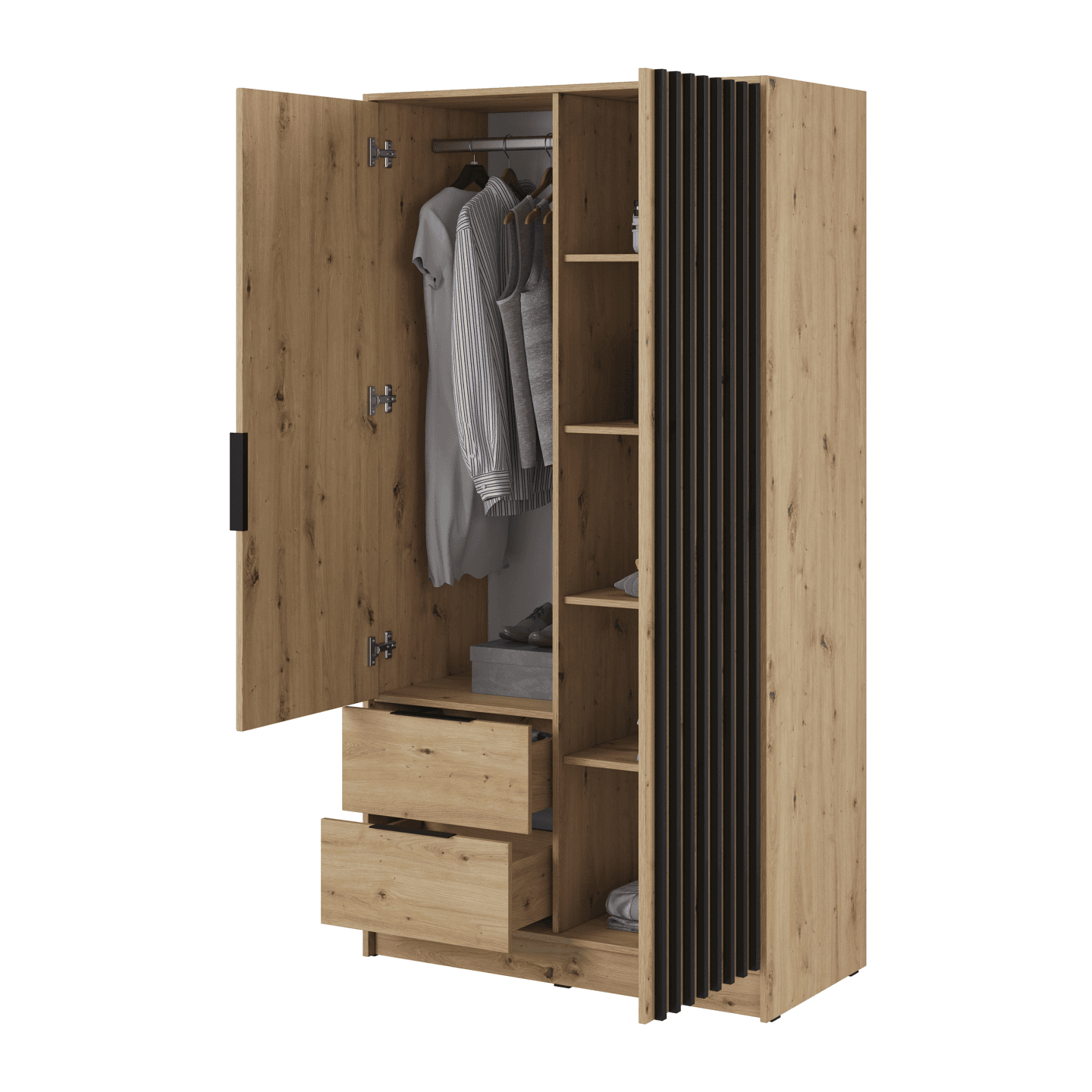 Szafa Bella z lustrem, dąb artisan, lamele 105 x 200 cm