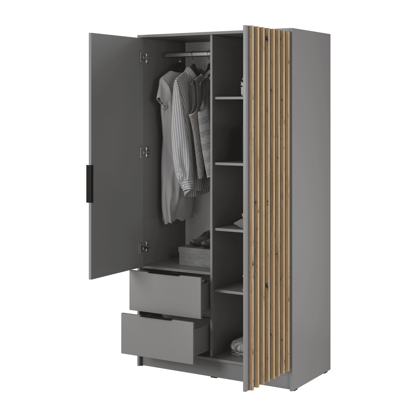 Szafa Bella, szara z lustrem, 105 x 200 cm, lamele