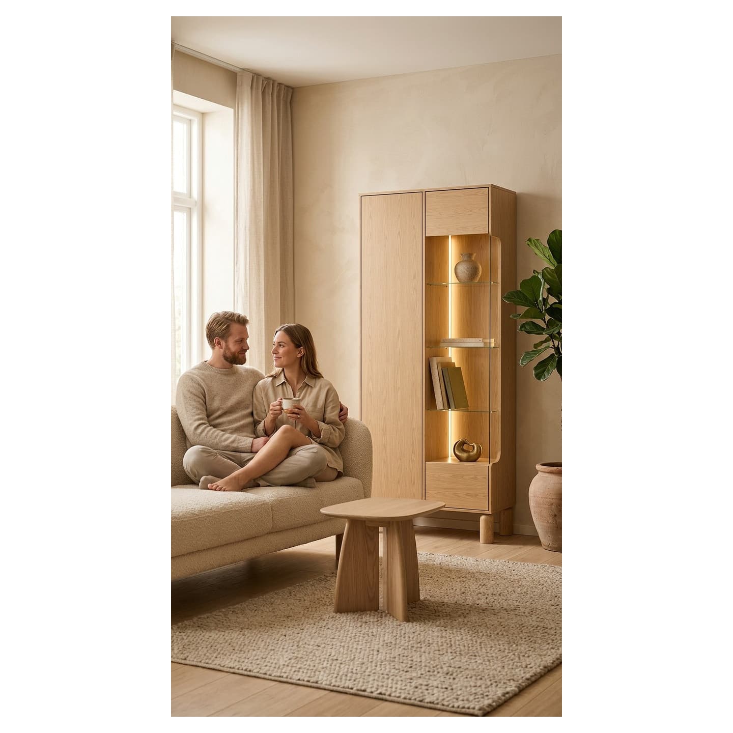 Witryna wysoka Orvico 89 cm dąb bookmatch