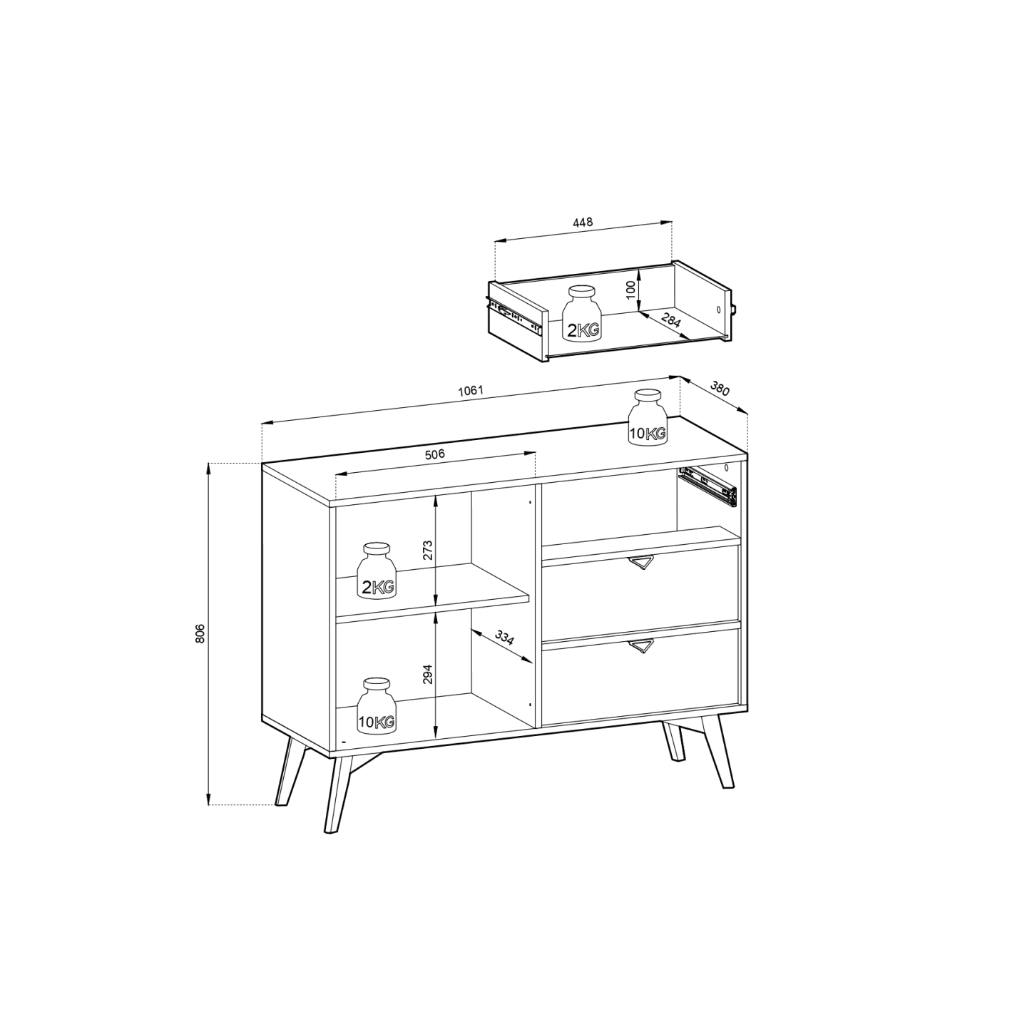 Komoda GROVE 106 cm z trzema szufladami Beż
