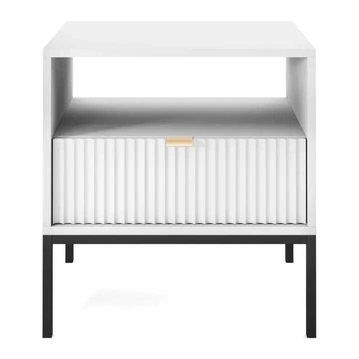 Stolik nocny Crow biały + czarne nóżki