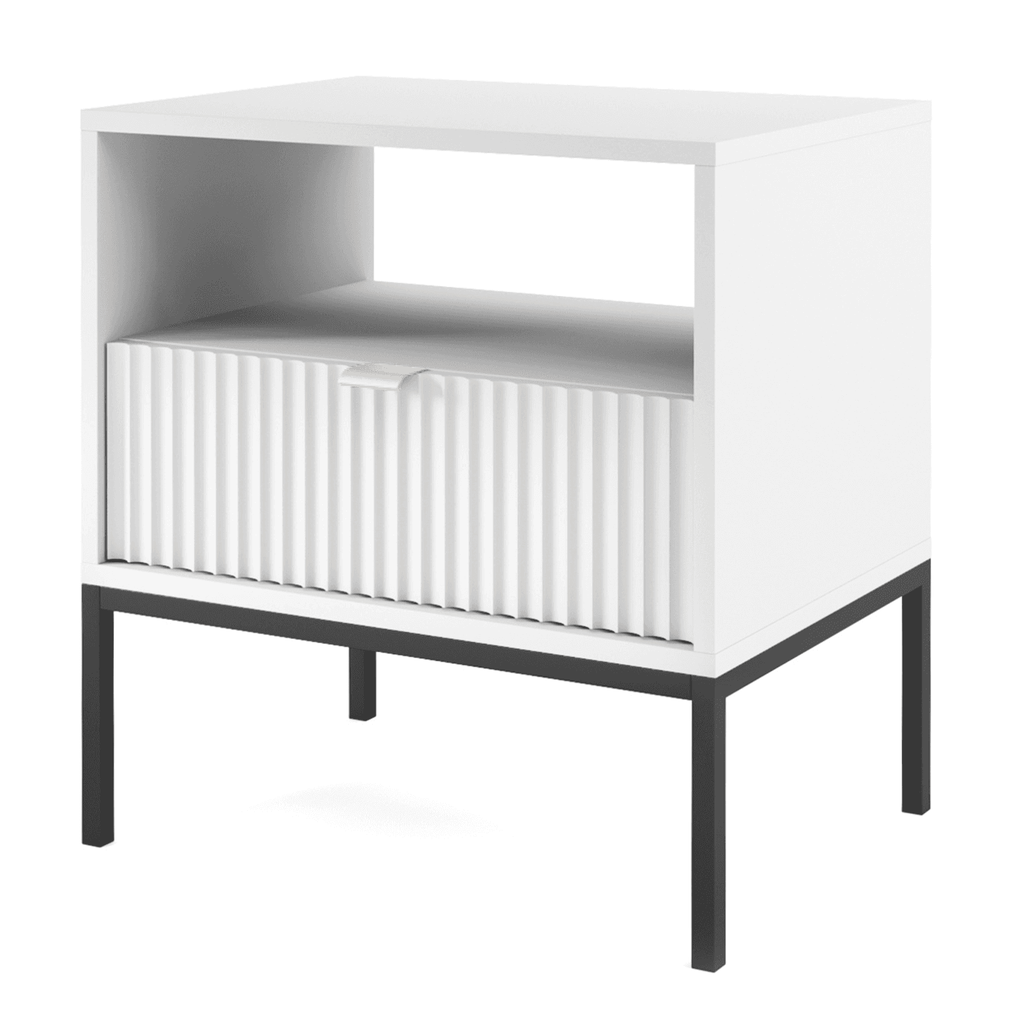 Stolik nocny Crow biały + czarne nóżki