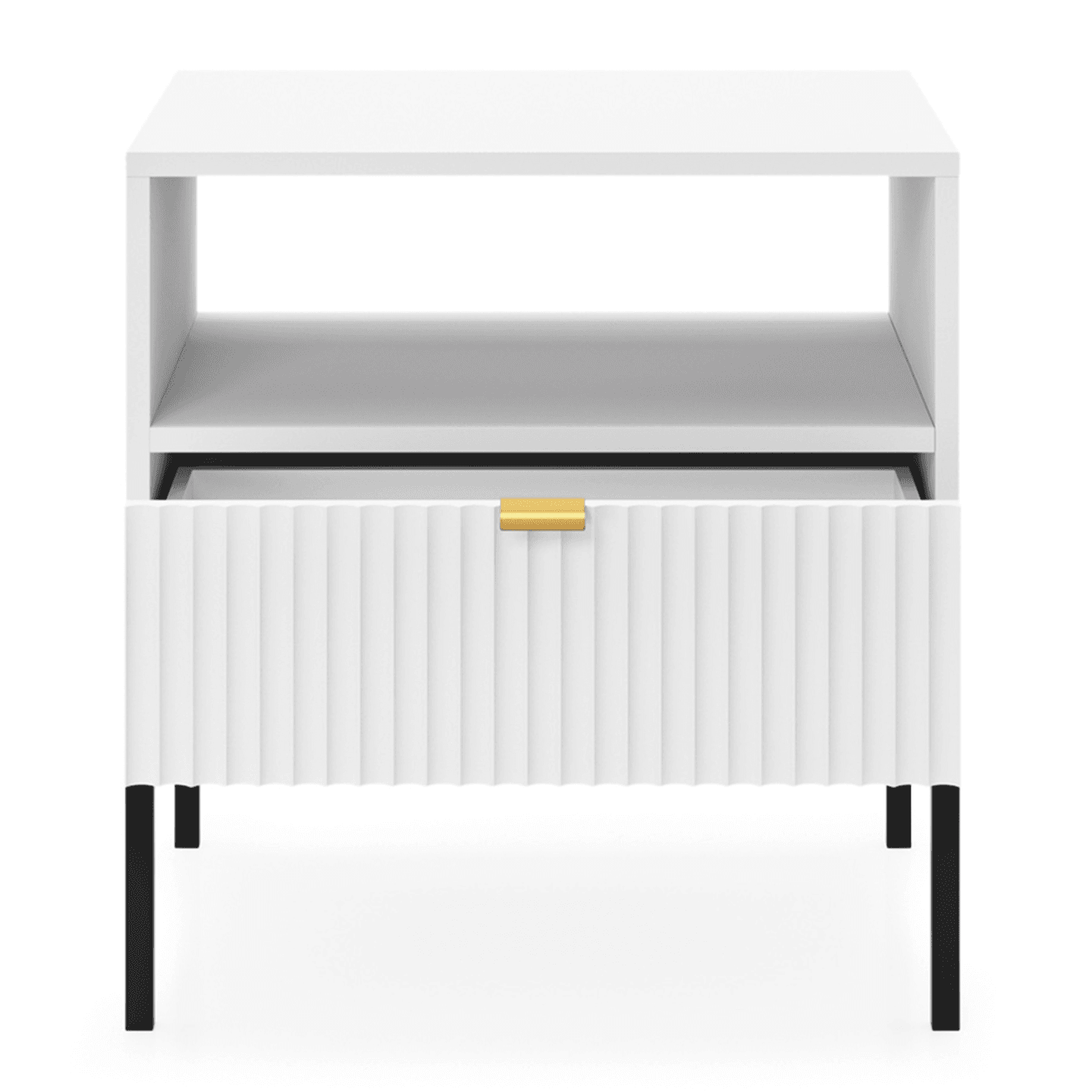 Stolik nocny Crow biały + czarne nóżki