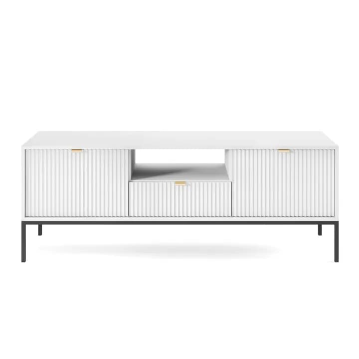 Szafka RTV Crow 154 cm biała + czarne nóżki