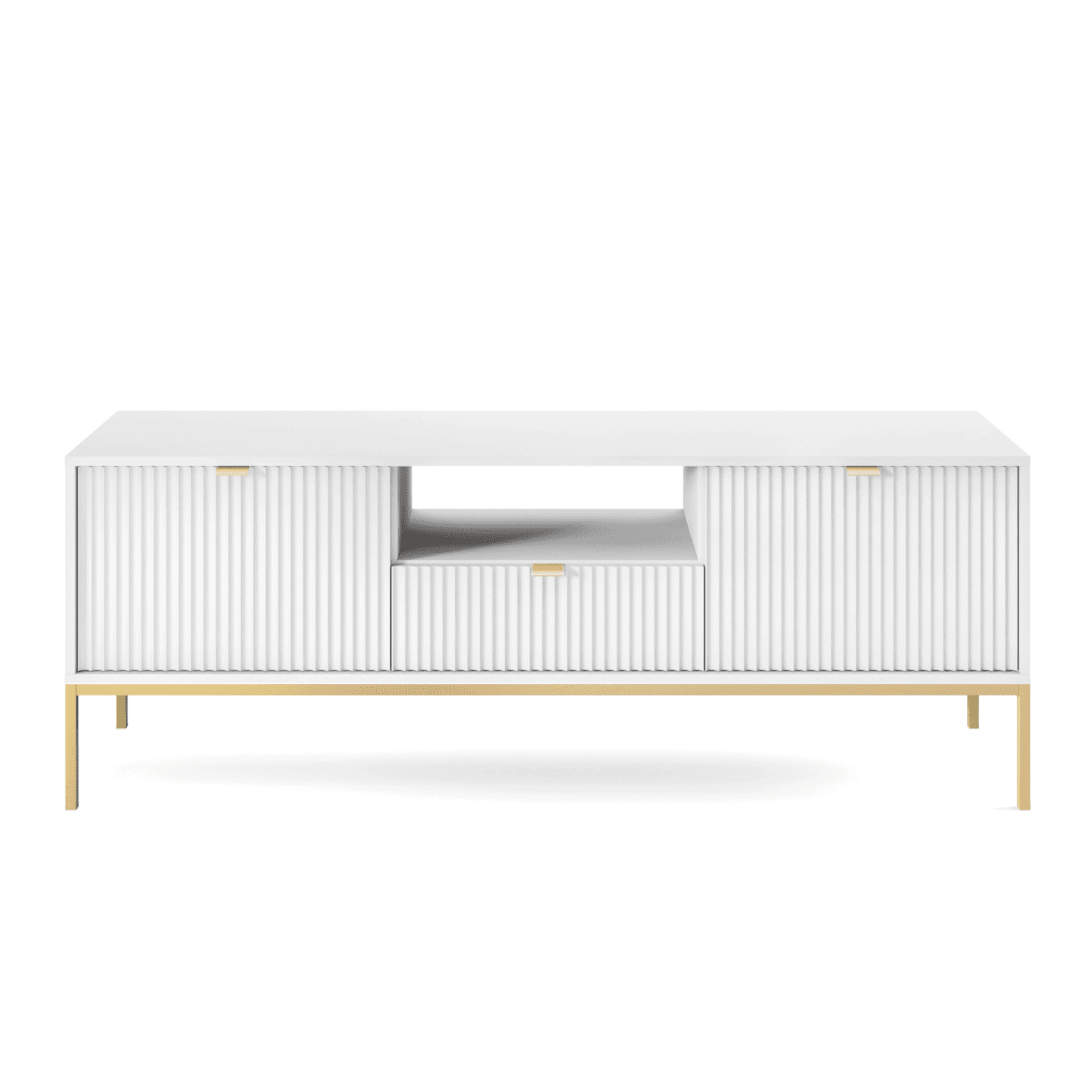 Szafka RTV Crow 154 cm biała + złote nóżki