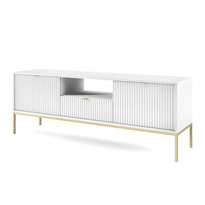 Szafka RTV Crow 154 cm biała + złoty stelaż