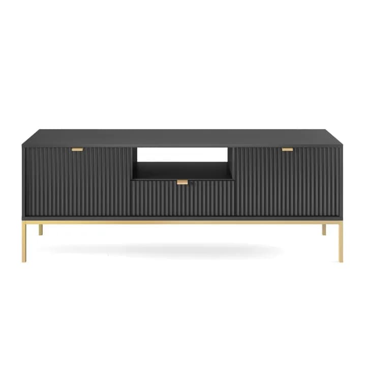 Szafka RTV Crow 154 cm czarna + złote nóżki