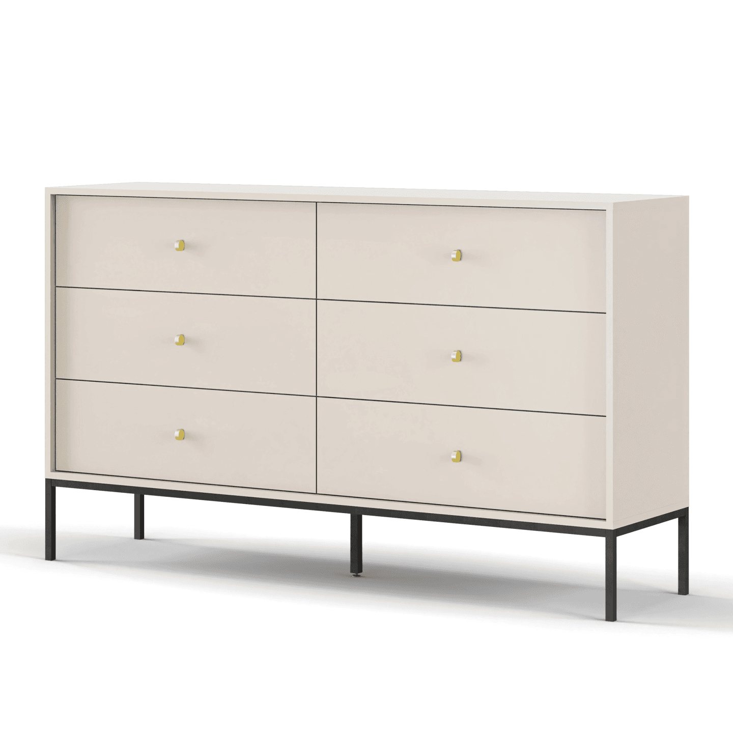 Komoda Linea 154 z sześcioma szufladami beż + czarne nóżki