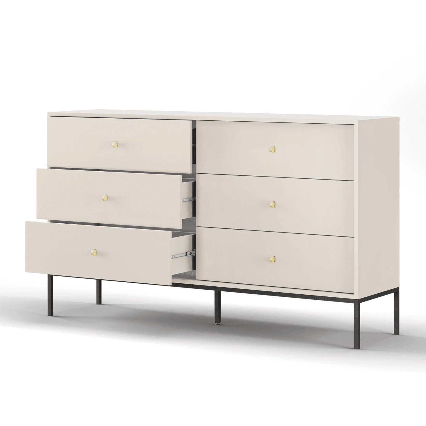 Komoda Linea 154 z sześcioma szufladami beż + czarne nóżki