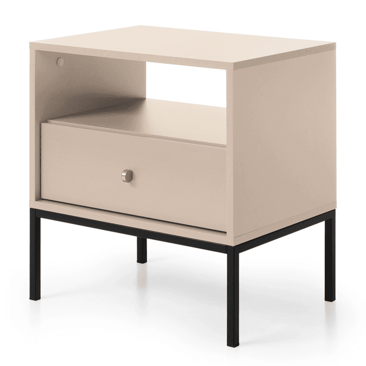 Stolik nocny Linea 54 cm beż + czarne nóżki